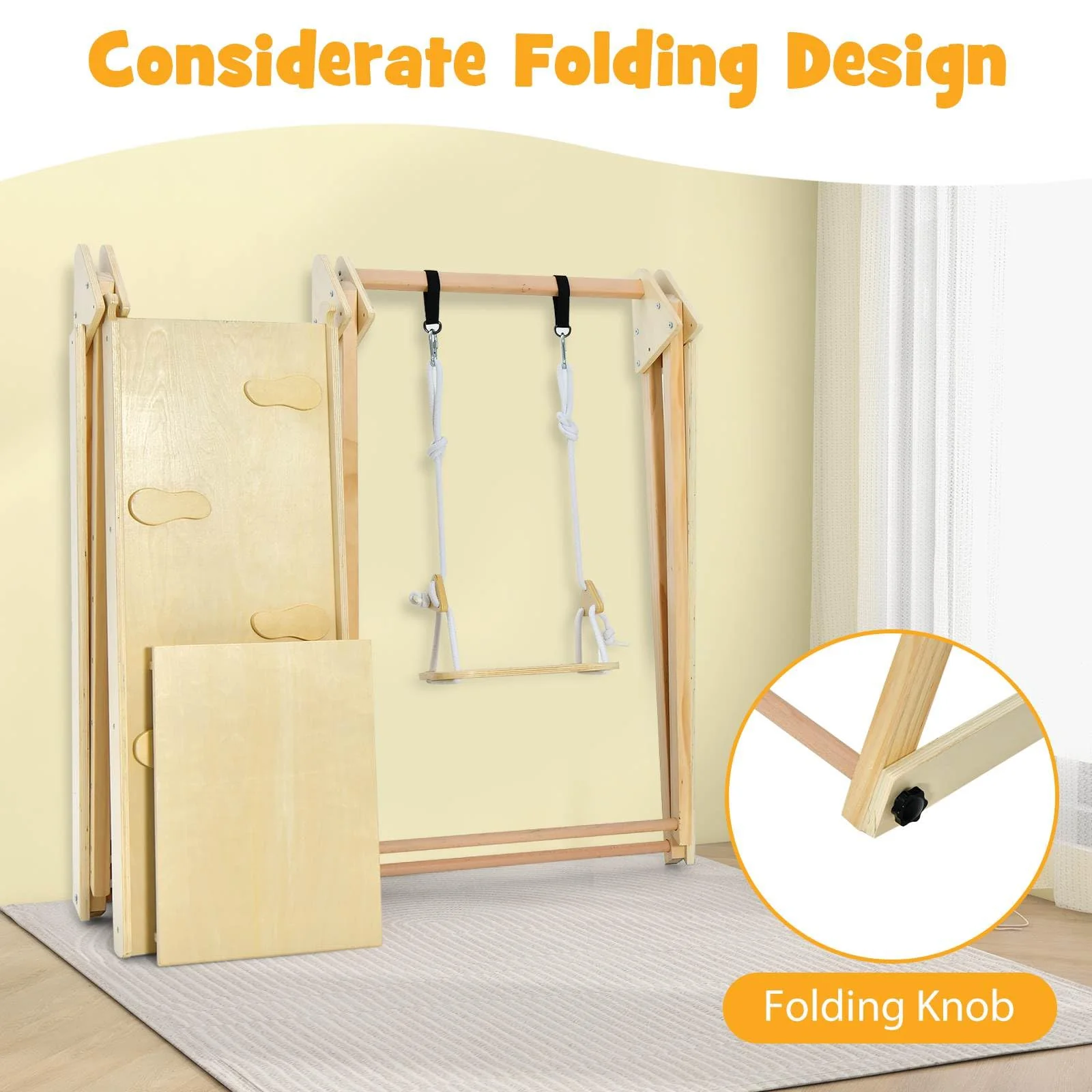 Foldable Montessori Climber Playset with Fun Slide & Adjustable Swing - Image 9