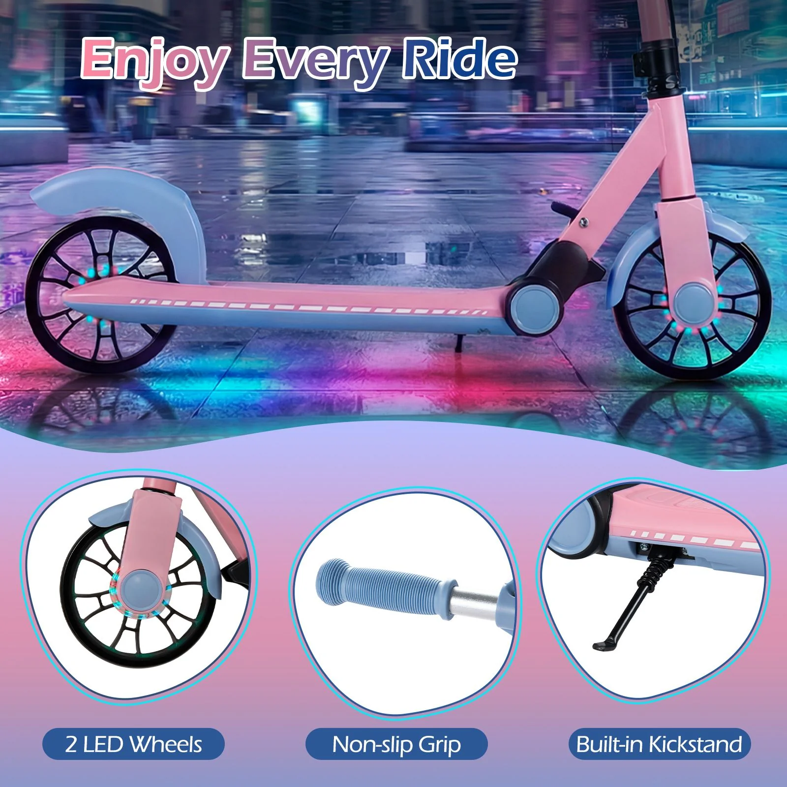 Foldable Scooter with 2 Light-up Wheels and 3-Height Adjustable Handle - Image 4