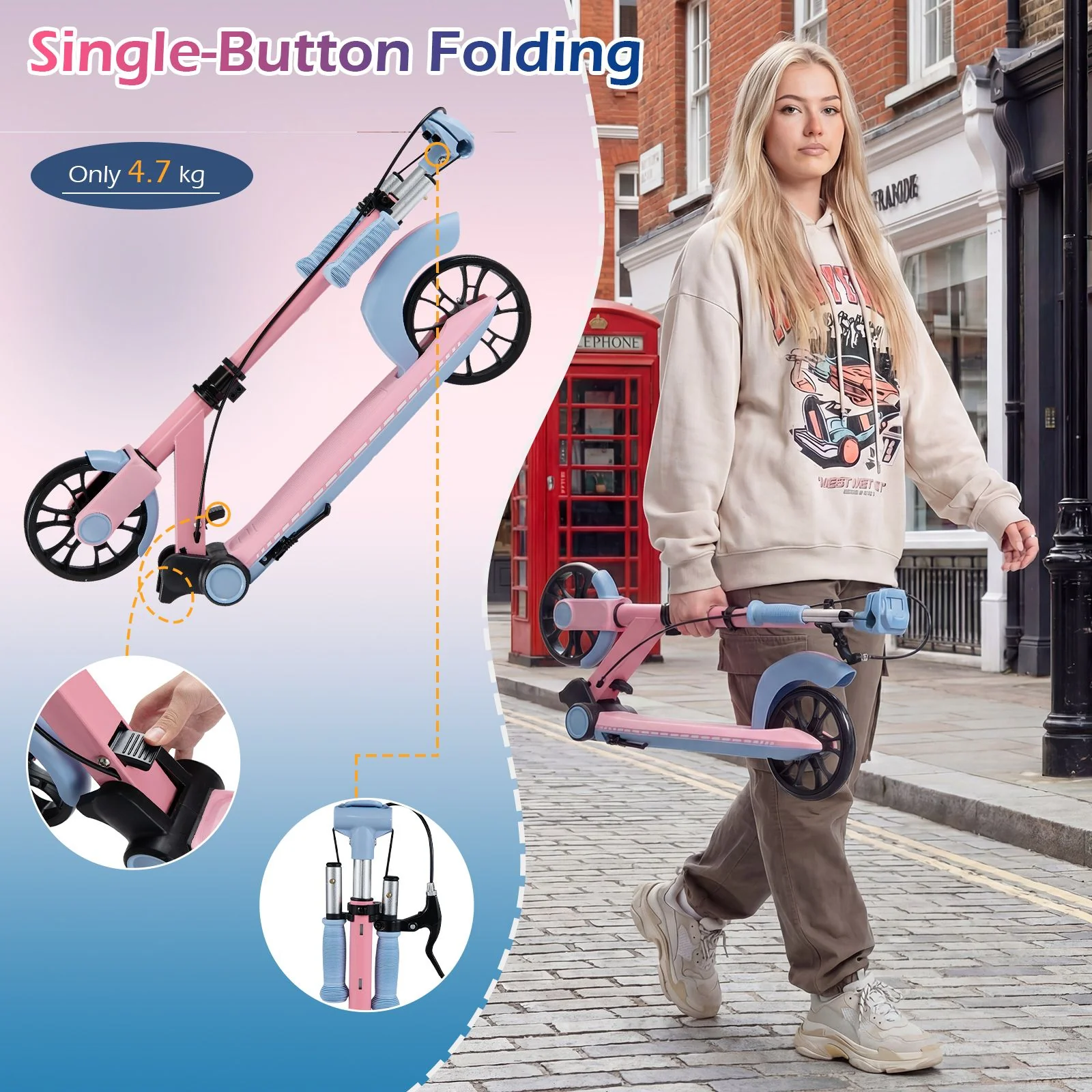 Foldable Scooter with 2 Light-up Wheels and 3-Height Adjustable Handle - Image 7