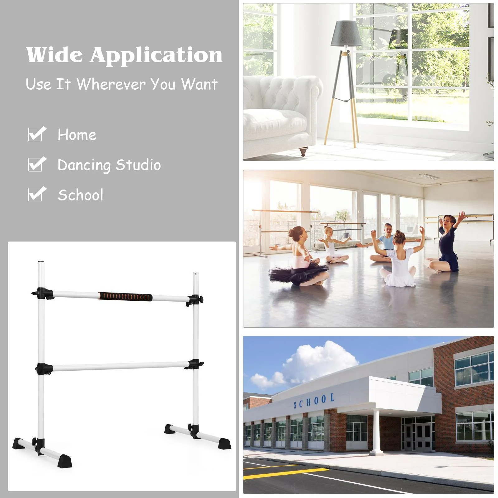 Freestanding Ballet Barre Adjustable Portable Stretching Dance Bar Pole Home Gym - Image 7