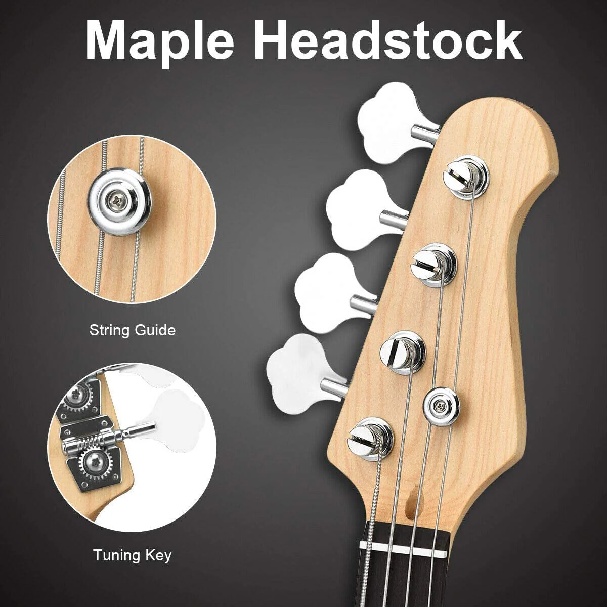 Full Size Electric 4 String Bass Guitar for Beginner Starter Complete Kit, Rose Fingerboard and Bridge, w/2 Pickups & 2 Tone Control, Guitar Bag, Strap, Guitar Pick, Amp Cord - Image 7