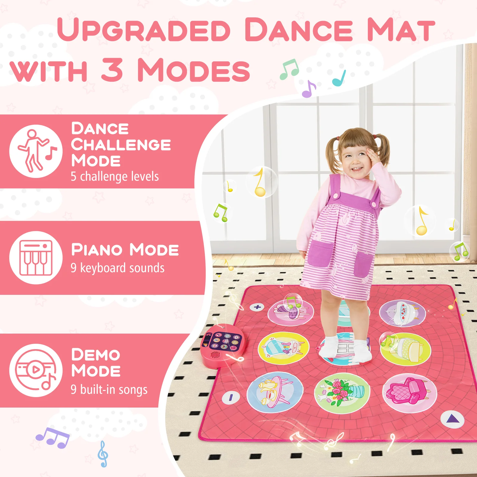 Fun Dance Mat for Kids, Interactive Gift for 3+ Years Old Boys and Girls, Pink - Image 3
