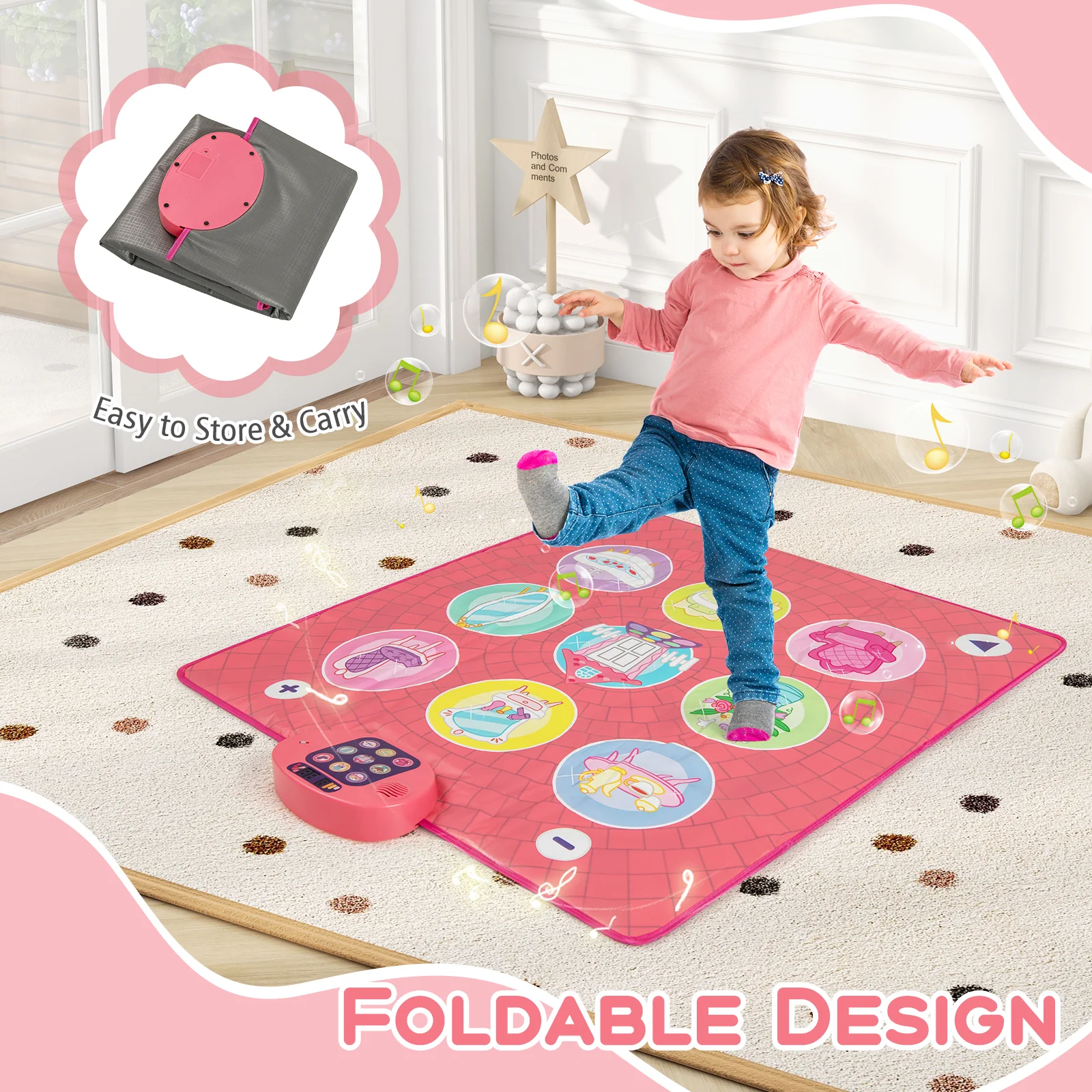 Fun Dance Mat for Kids, Interactive Gift for 3+ Years Old Boys and Girls, Pink - Image 6