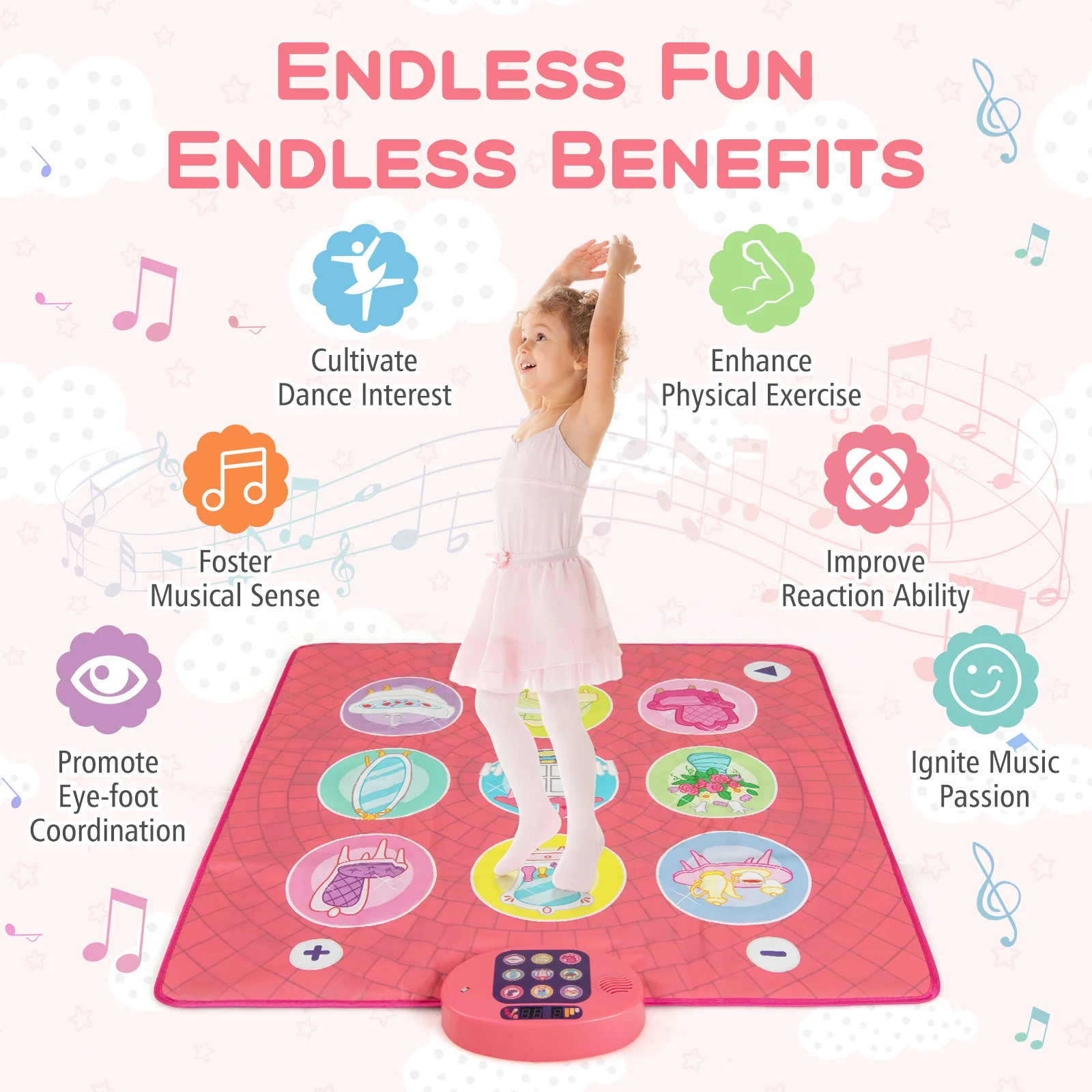 Fun Dance Mat for Kids, Interactive Gift for 3+ Years Old Boys and Girls, Pink - Image 7