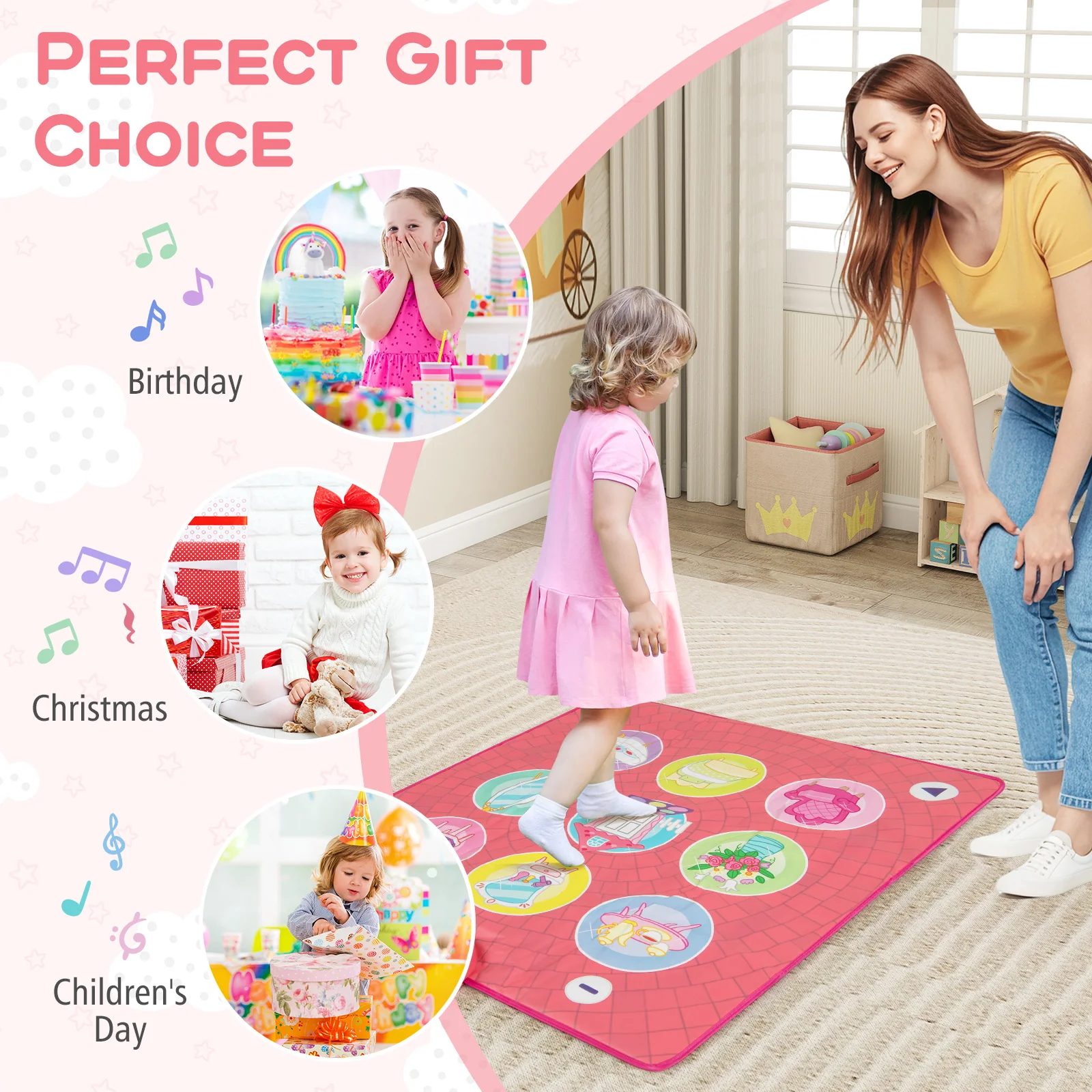 Fun Dance Mat for Kids, Interactive Gift for 3+ Years Old Boys and Girls, Pink - Image 8