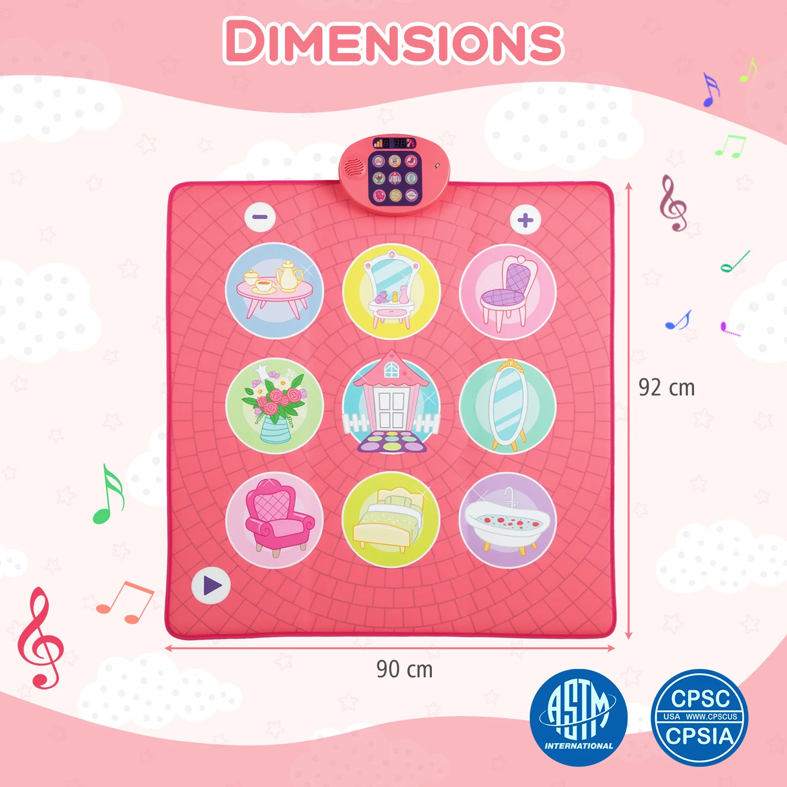 Fun Dance Mat for Kids, Interactive Gift for 3+ Years Old Boys and Girls, Pink - Image 9