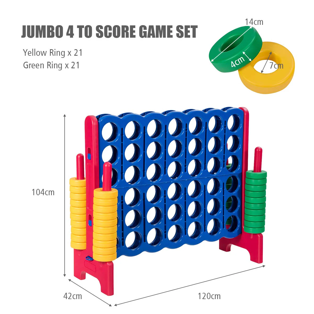 Giant Connect 4 in A Row with 42 Jumbo Rings for Garden & Beach - Image 3