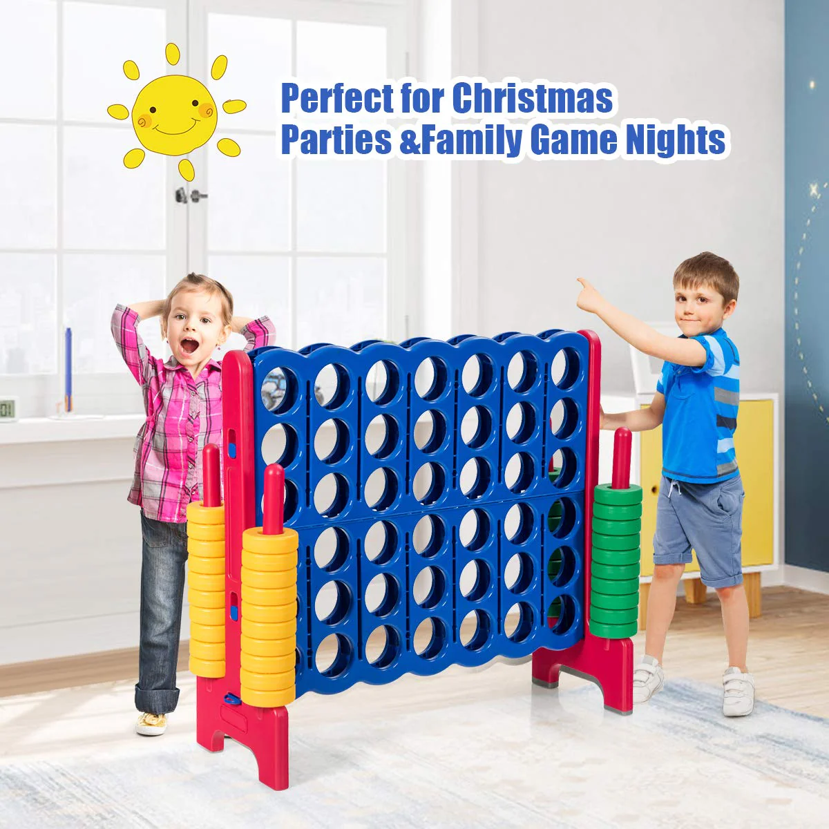 Giant Connect 4 in A Row with 42 Jumbo Rings for Garden & Beach - Image 4