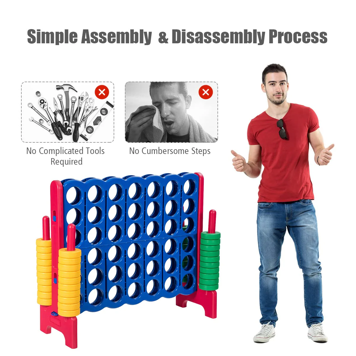 Giant Connect 4 in A Row with 42 Jumbo Rings for Garden & Beach - Image 5