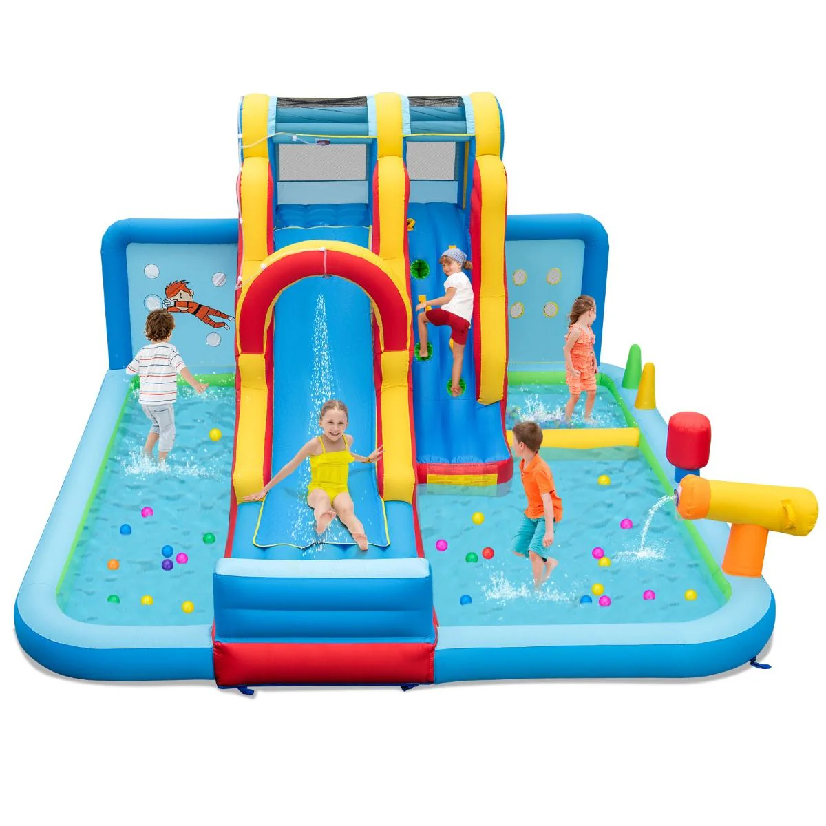 Giant Water Park with Long Slide and Climbing Wall