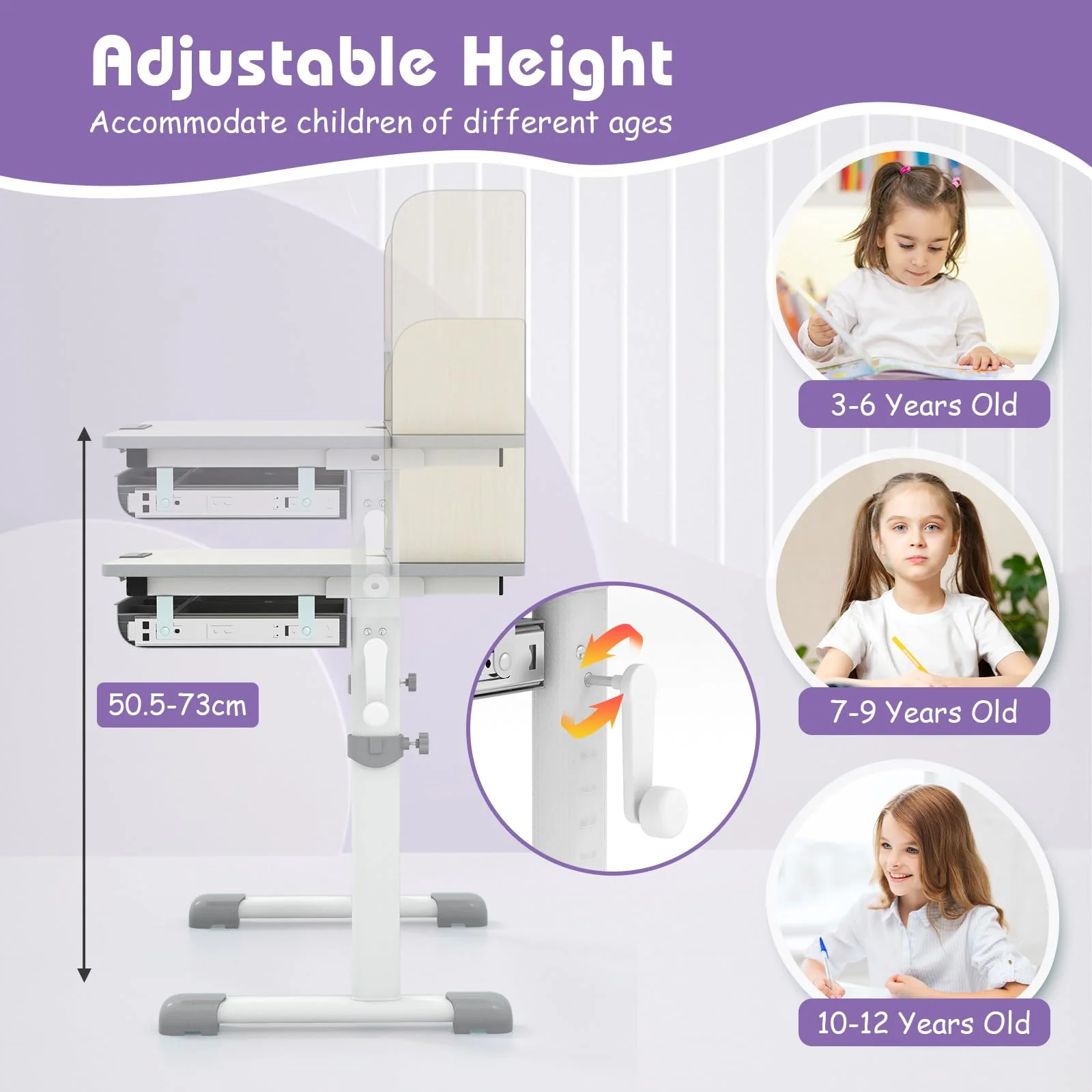Height Adjustable Children Writing Table w/Tilt Desktop, Home School Student Learning Desk w/Hutch - Image 9