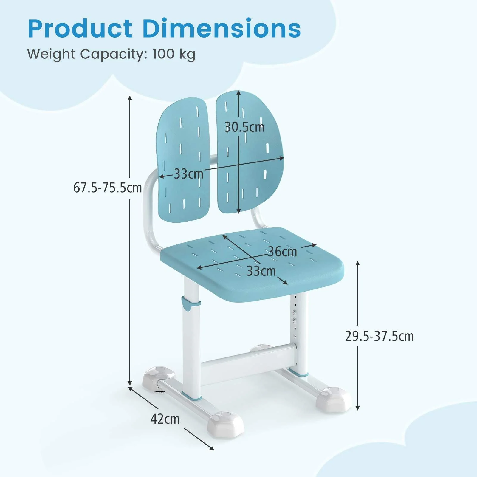 Height-Adjustable Kids Desk Chair, Children Study Chair w/Double Back Support & Breathable Seat - Image 5