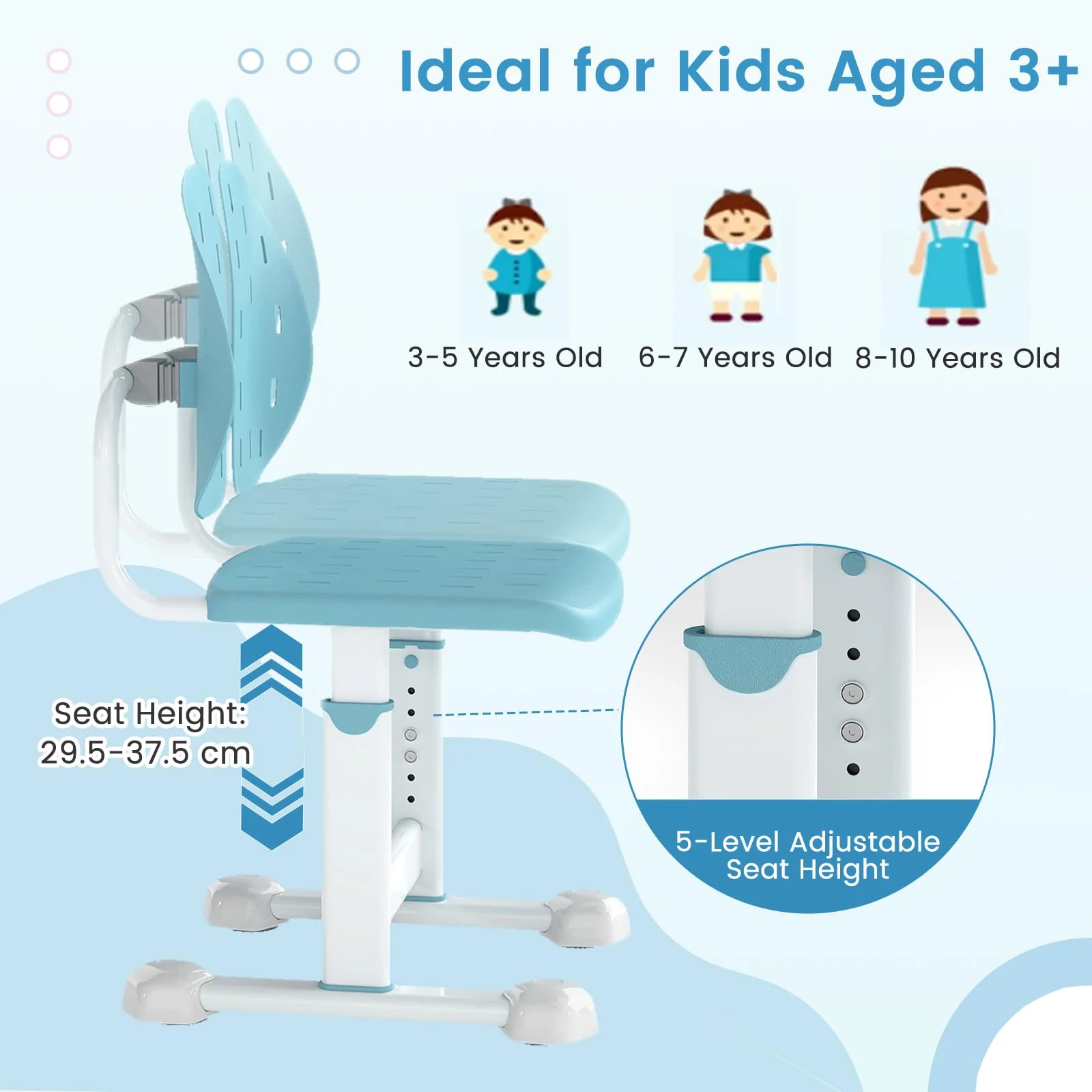 Height-Adjustable Kids Desk Chair, Children Study Chair w/Double Back Support & Breathable Seat - Image 7