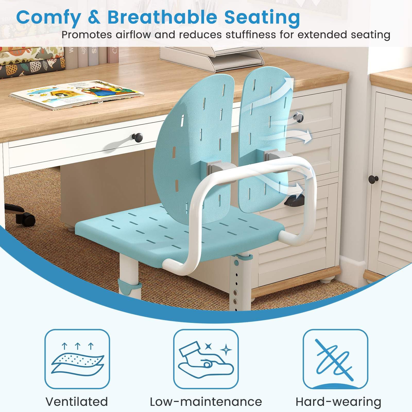 Height-Adjustable Kids Desk Chair, Children Study Chair w/Double Back Support & Breathable Seat - Image 9