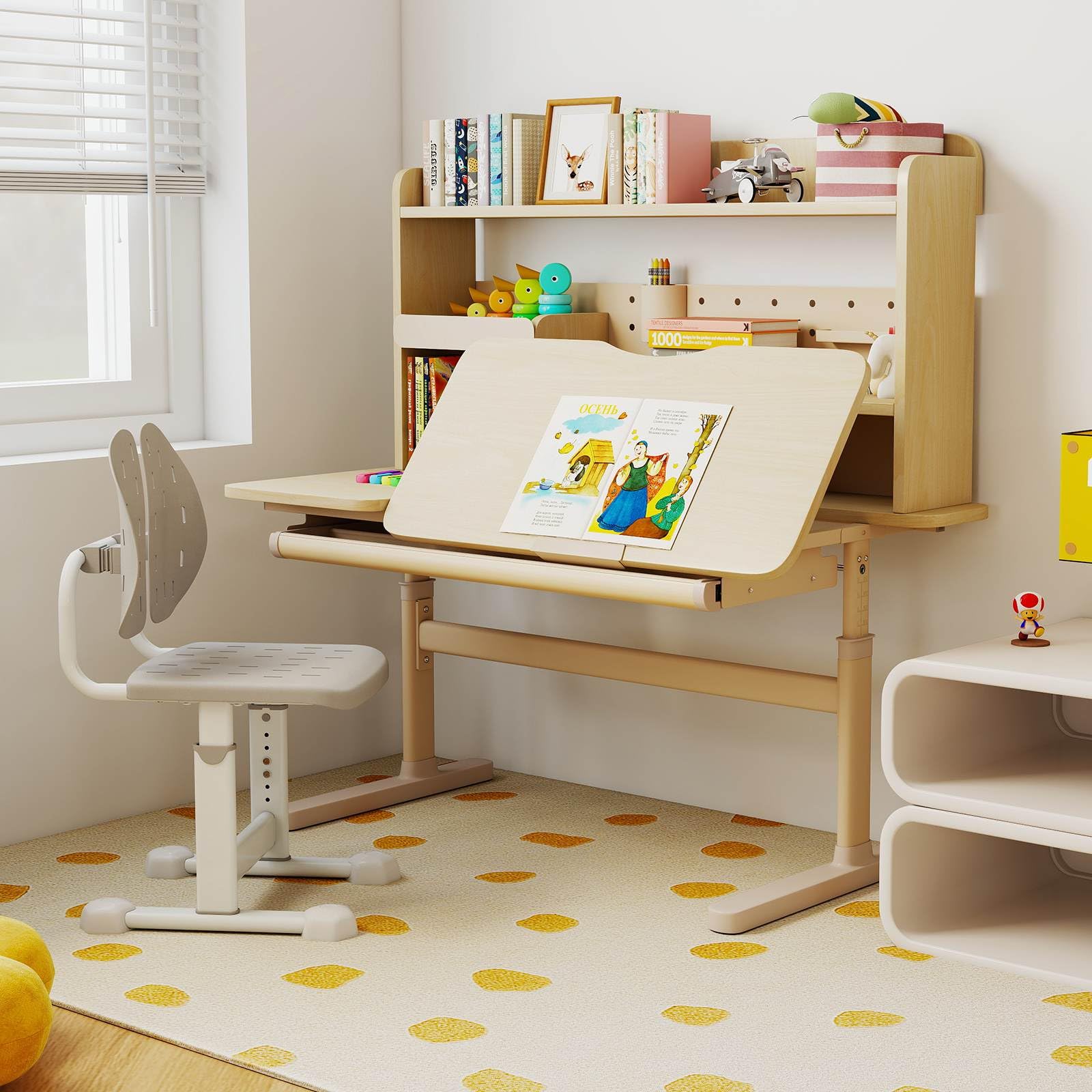 Height Adjustable Writing Table with Tilt Retractable Book Stand - Image 3