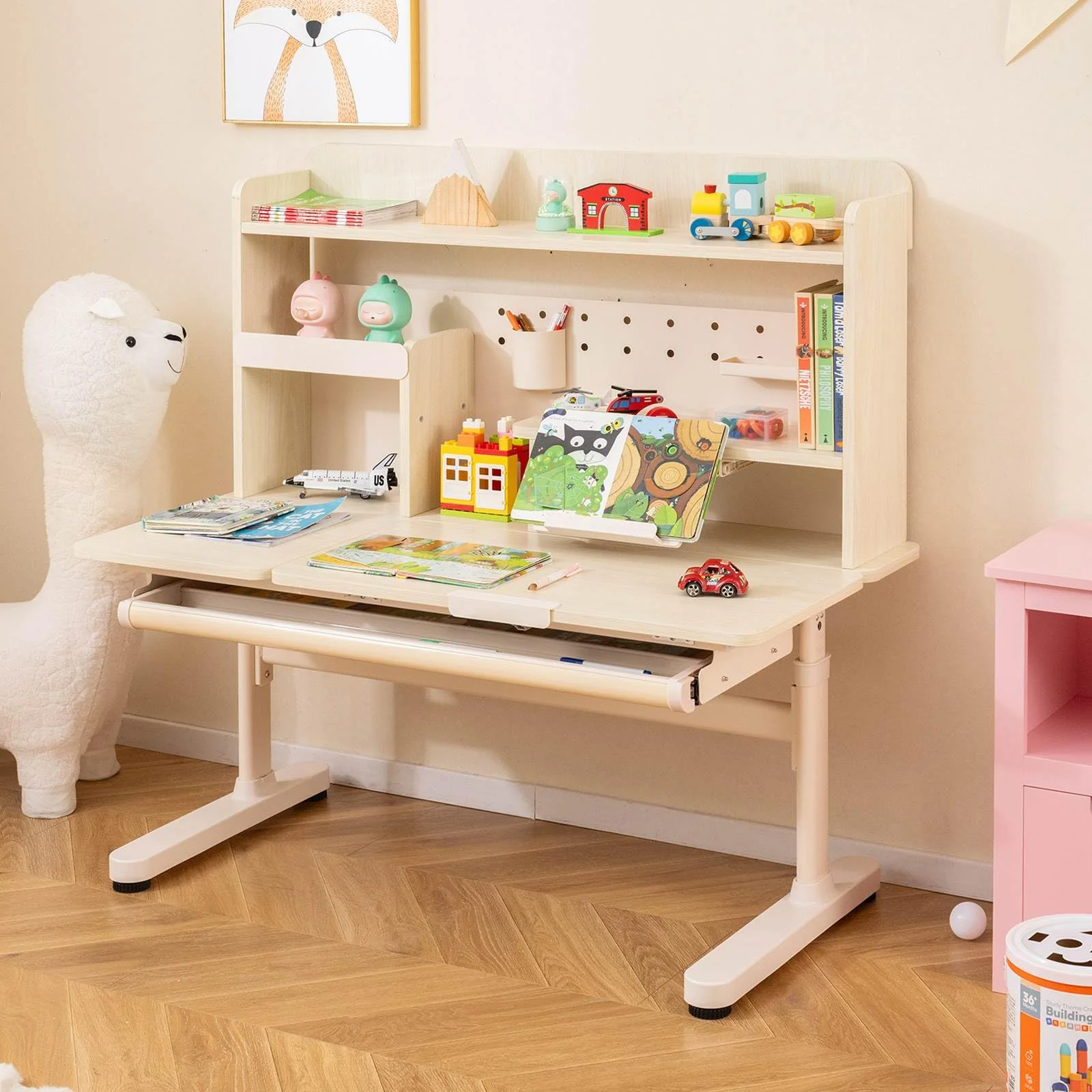 Height Adjustable Writing Table with Tilt Retractable Book Stand - Image 4