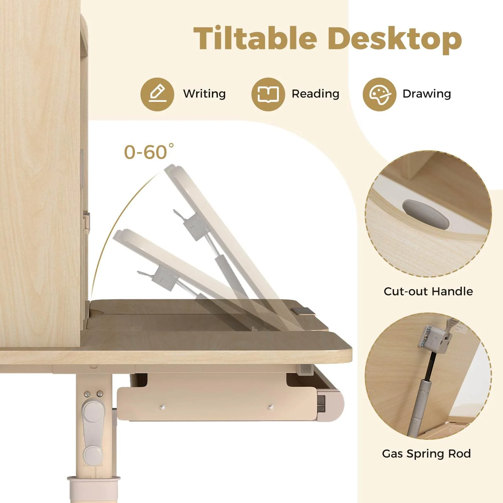 Height Adjustable Writing Table with Tilt Retractable Book Stand - Image 5
