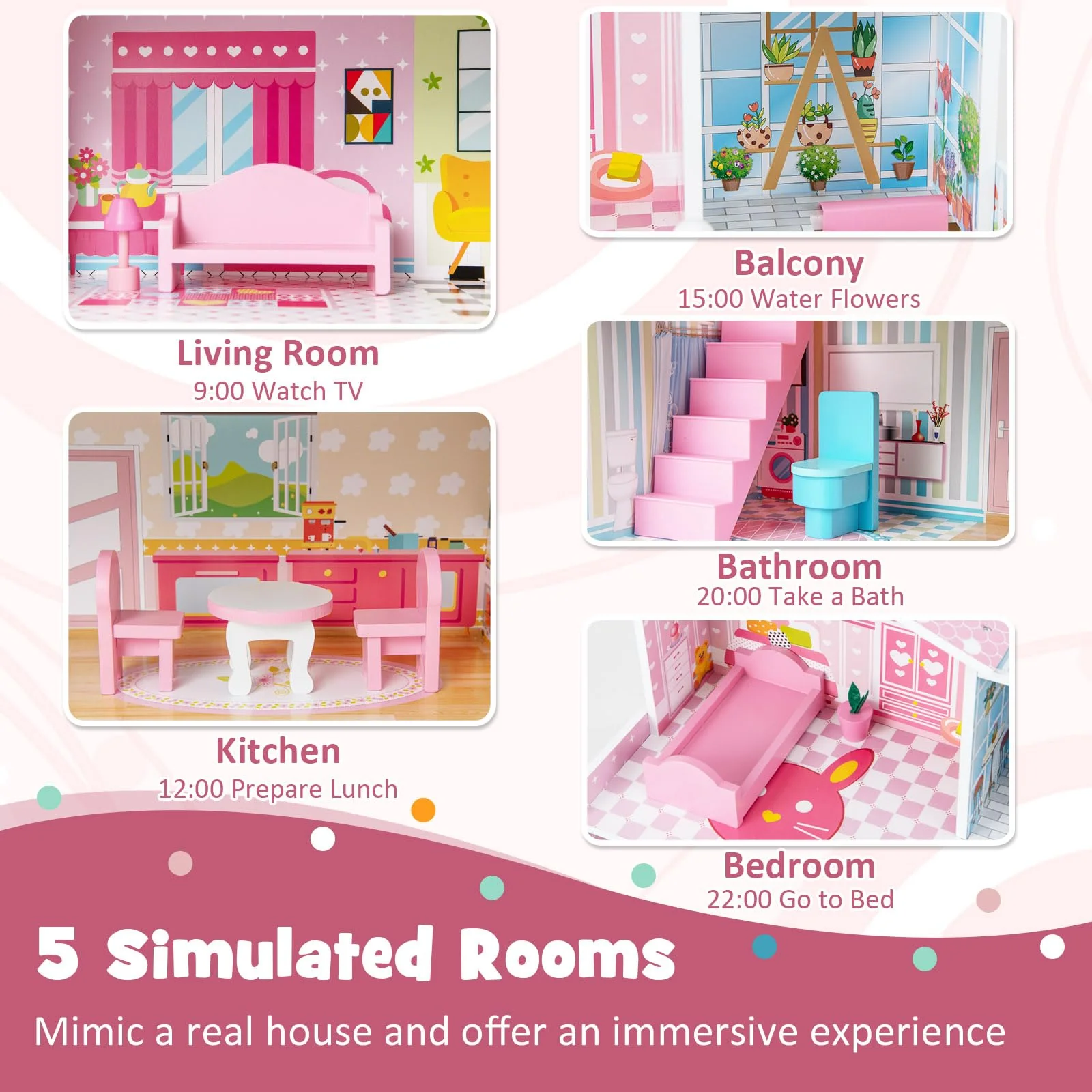 HOENY Joy Kids Wooden Dollhouse - Image 4