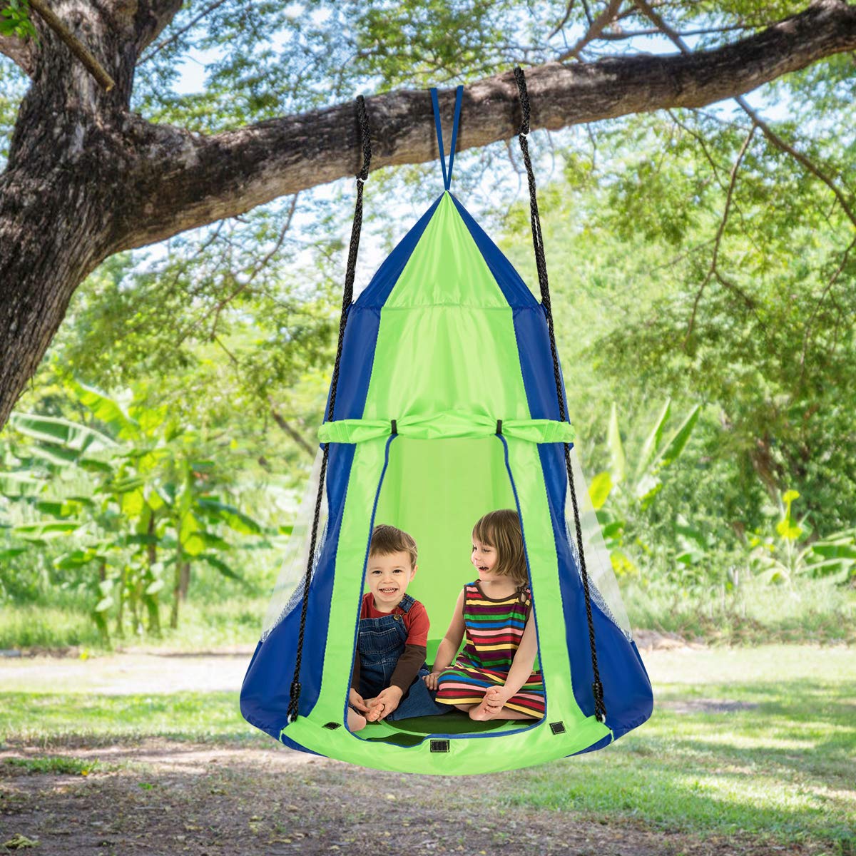 HONEY JOY 100CM Kids Detachable Hanging Chair Swing Tent, 2 in 1 Hammock Nest Pod Hanging Swing Seat - Image 10