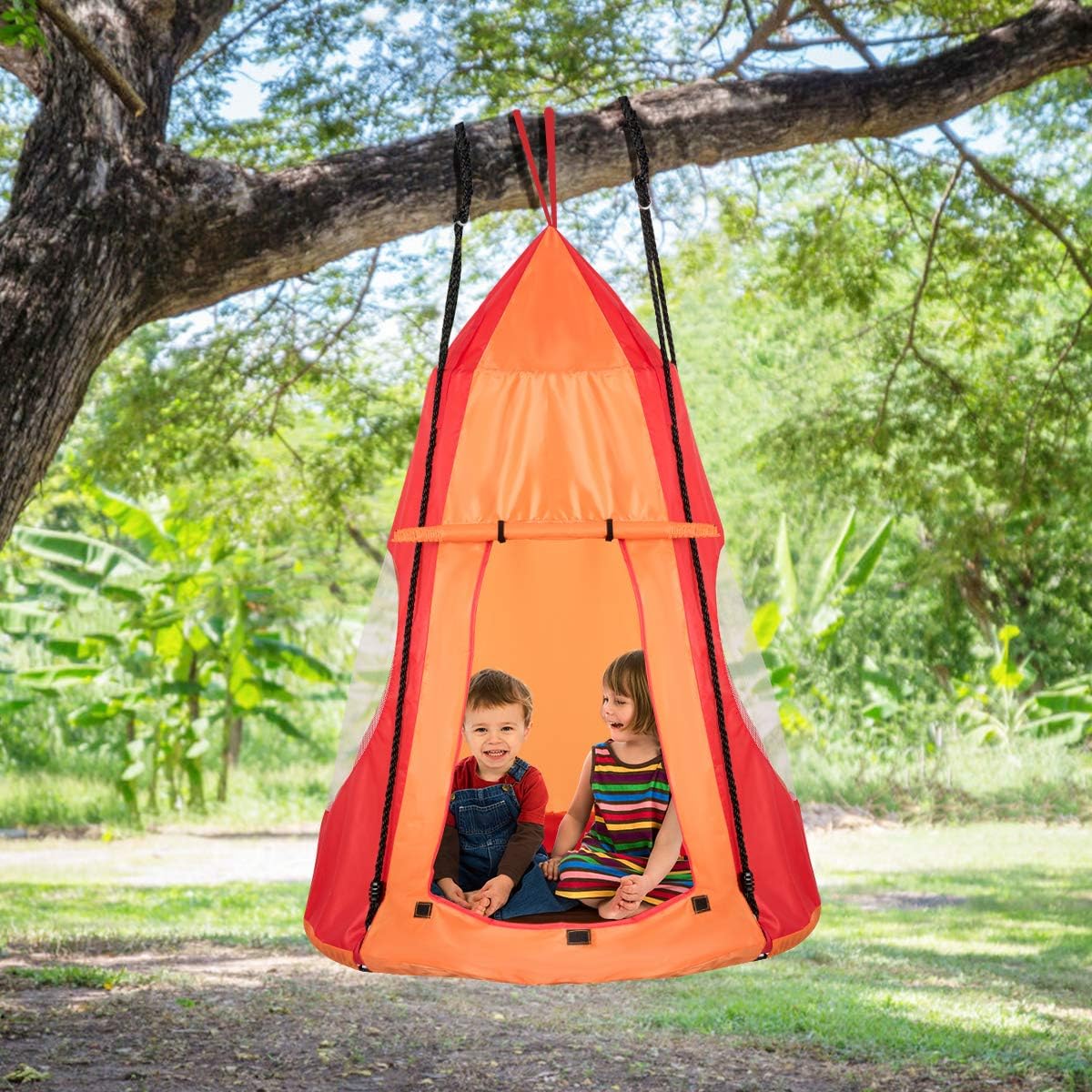 HONEY JOY 100CM Kids Detachable Hanging Chair Swing Tent, 2 in 1 Hammock Nest Pod Hanging Swing Seat - Image 11