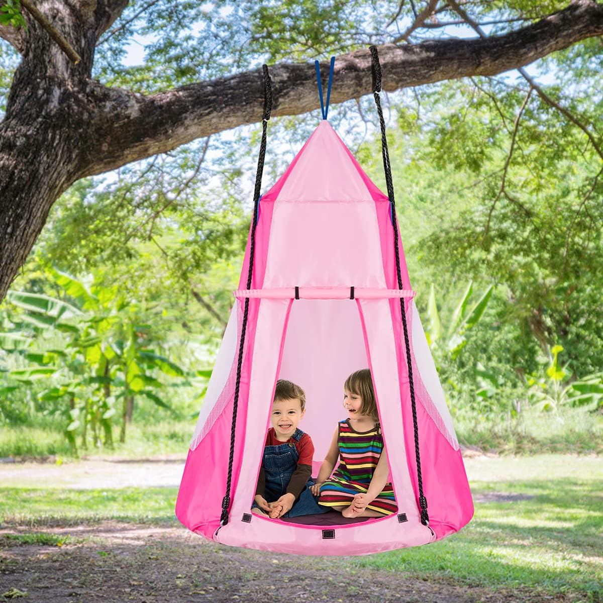 HONEY JOY 100CM Kids Detachable Hanging Chair Swing Tent, 2 in 1 Hammock Nest Pod Hanging Swing Seat - Image 12