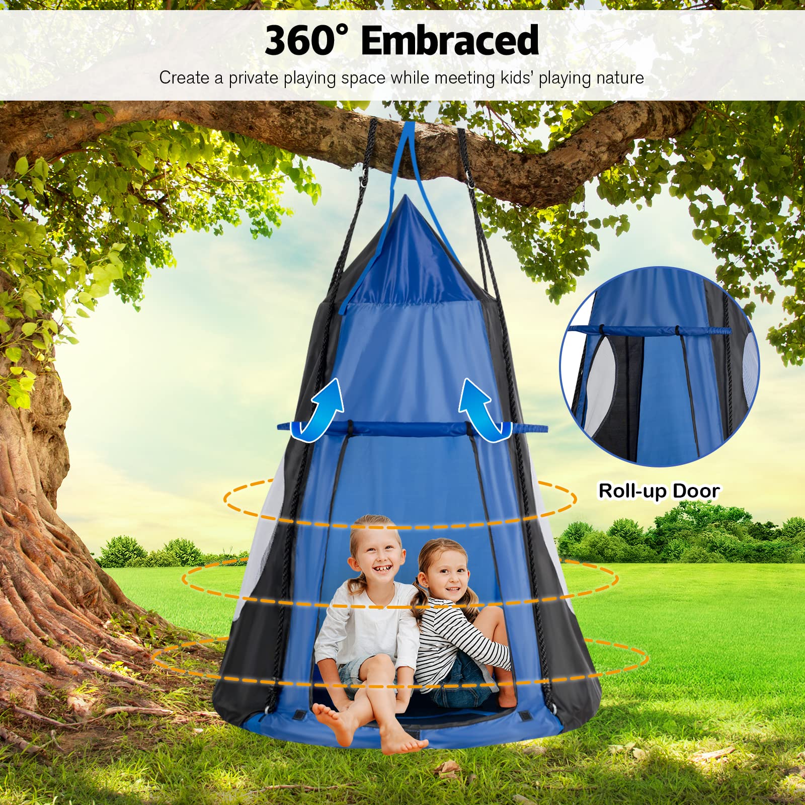 HONEY JOY 100CM Kids Detachable Hanging Chair Swing Tent, 2 in 1 Hammock Nest Pod Hanging Swing Seat - Image 3
