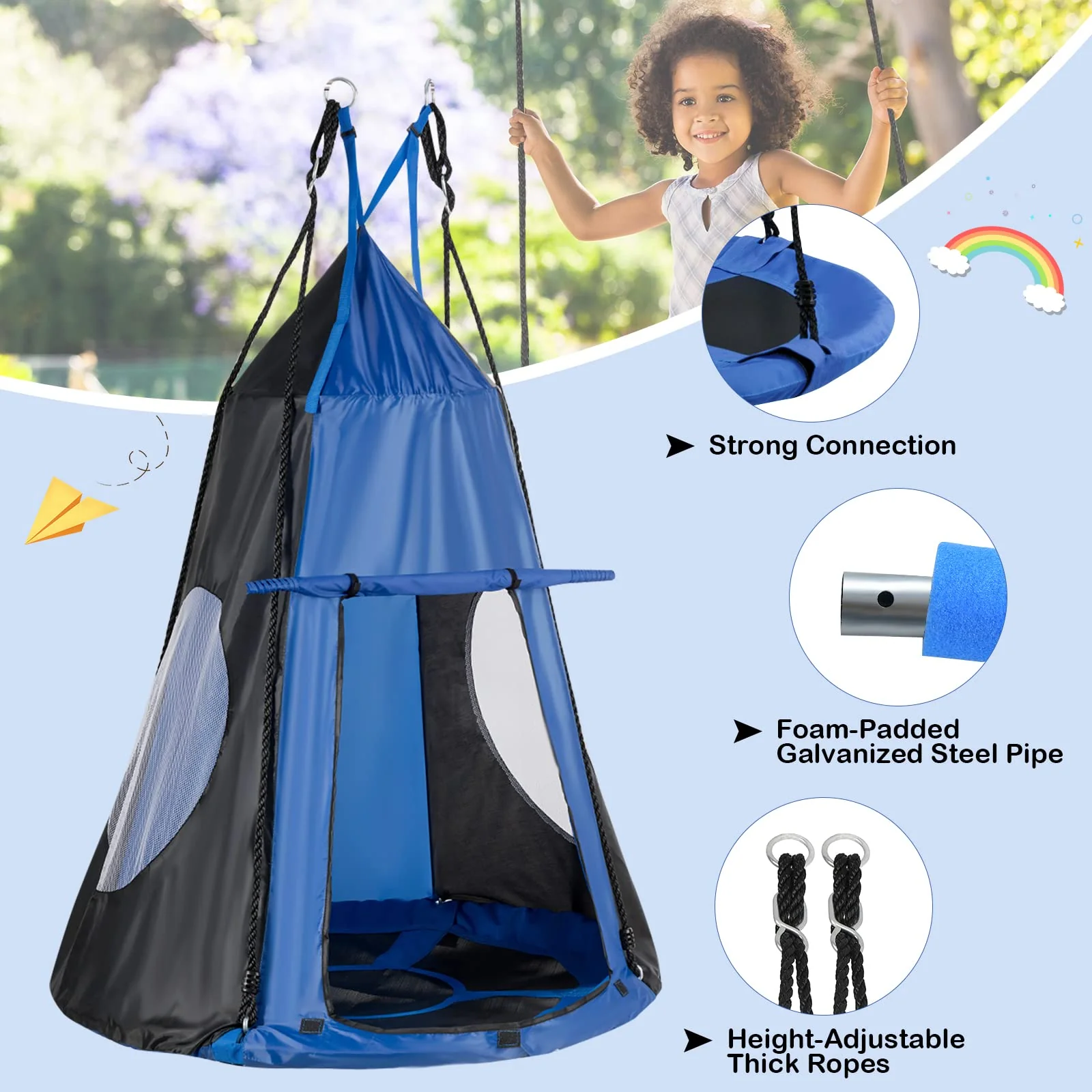 HONEY JOY 100CM Kids Detachable Hanging Chair Swing Tent, 2 in 1 Hammock Nest Pod Hanging Swing Seat - Image 5