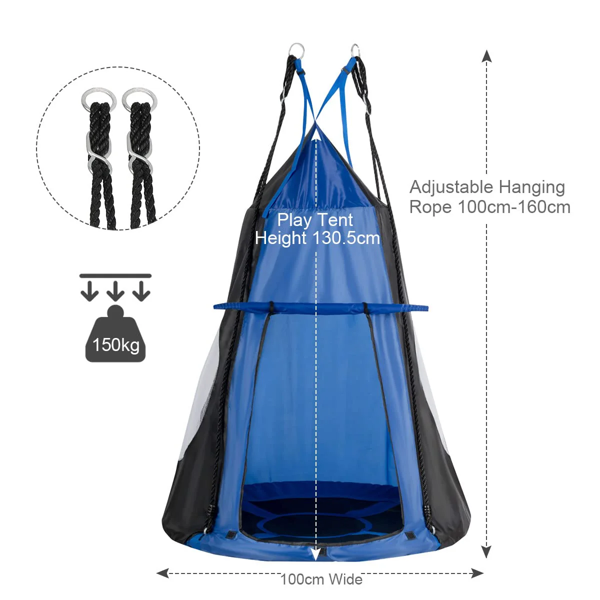 HONEY JOY 100CM Kids Detachable Hanging Chair Swing Tent, 2 in 1 Hammock Nest Pod Hanging Swing Seat - Image 6
