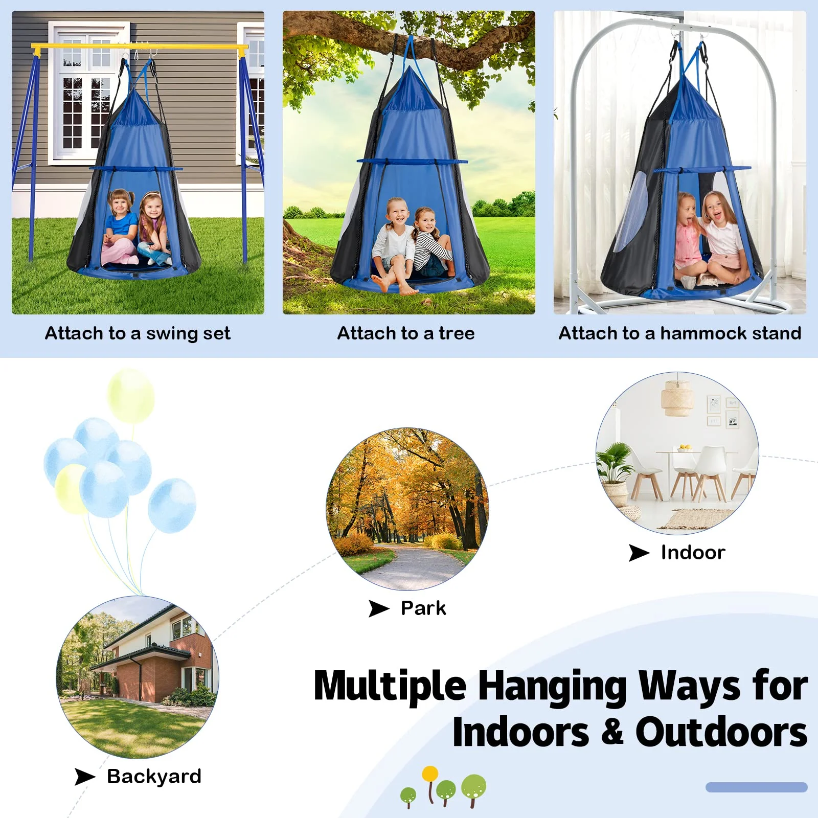 HONEY JOY 100CM Kids Detachable Hanging Chair Swing Tent, 2 in 1 Hammock Nest Pod Hanging Swing Seat - Image 7