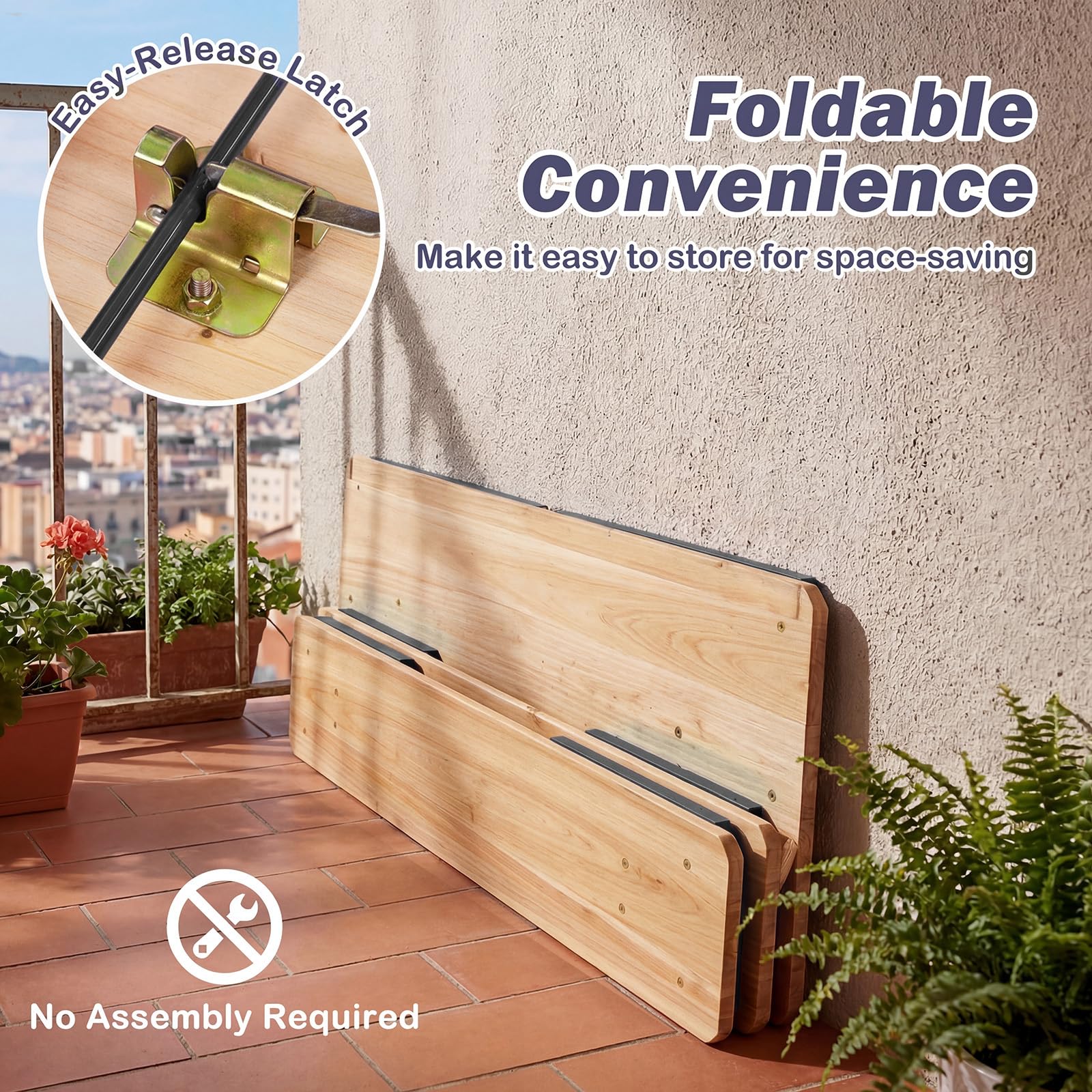 HONEY JOY 110 CM Folding Kids Picnic Table & Bench Set, No Assembly Wooden Toddler Table - Image 6