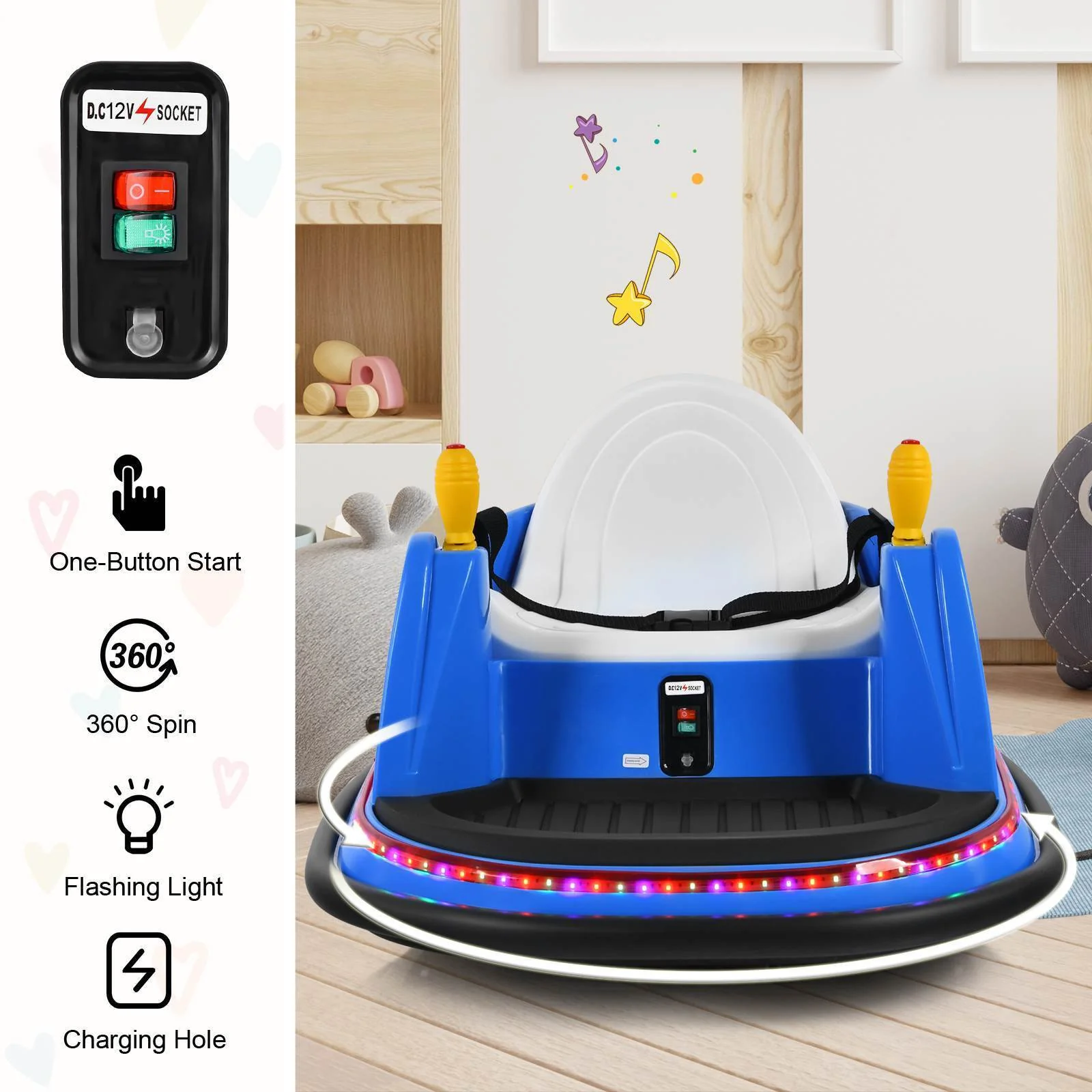 HONEY JOY 12V Electric Kids Ride On Bumper Car Battery Powered Kids Ride On Car - Image 8