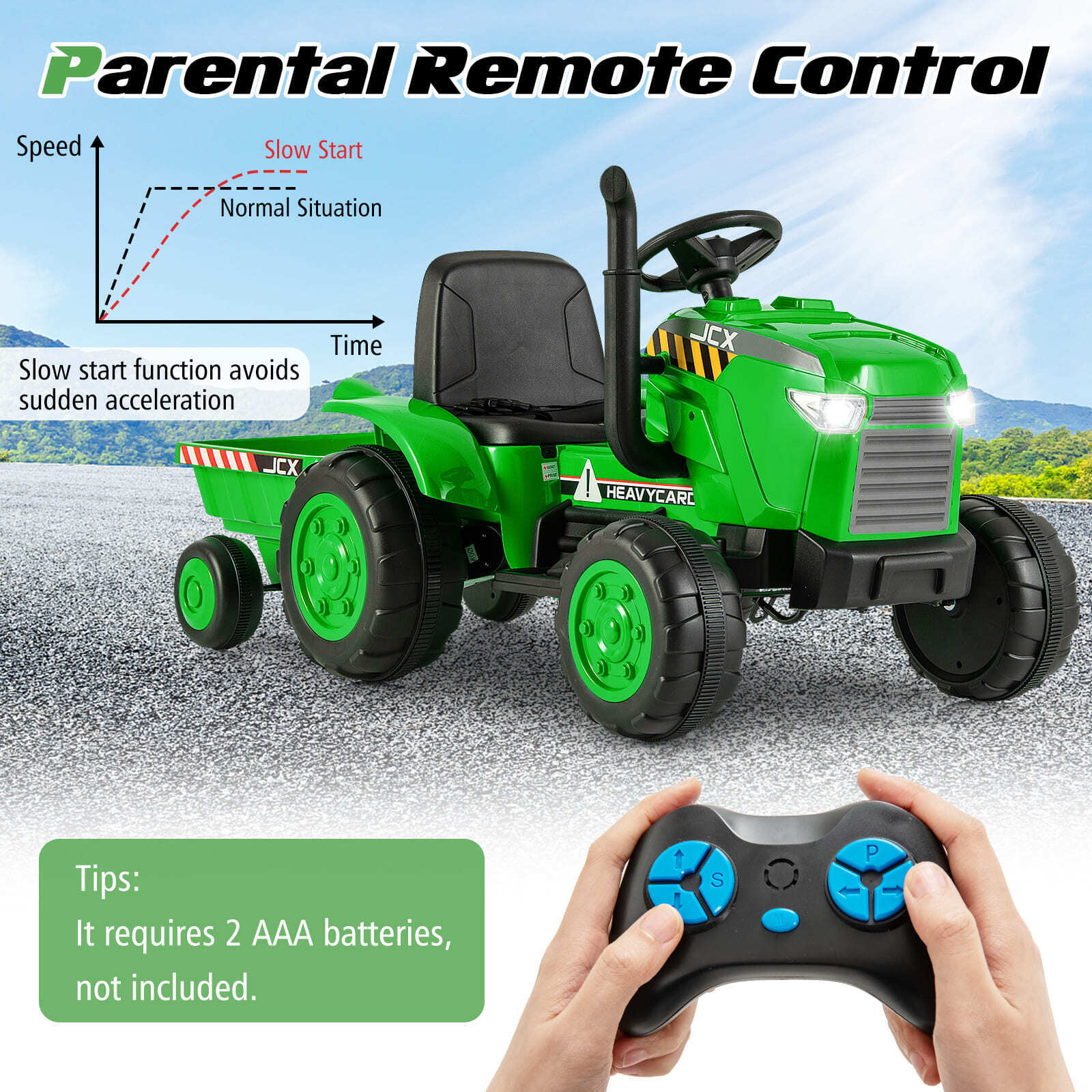 HONEY JOY 12V Kids Ride On Tractor with Trailer, 2-in-1 Electric Toy Car with Remote Control - Image 10