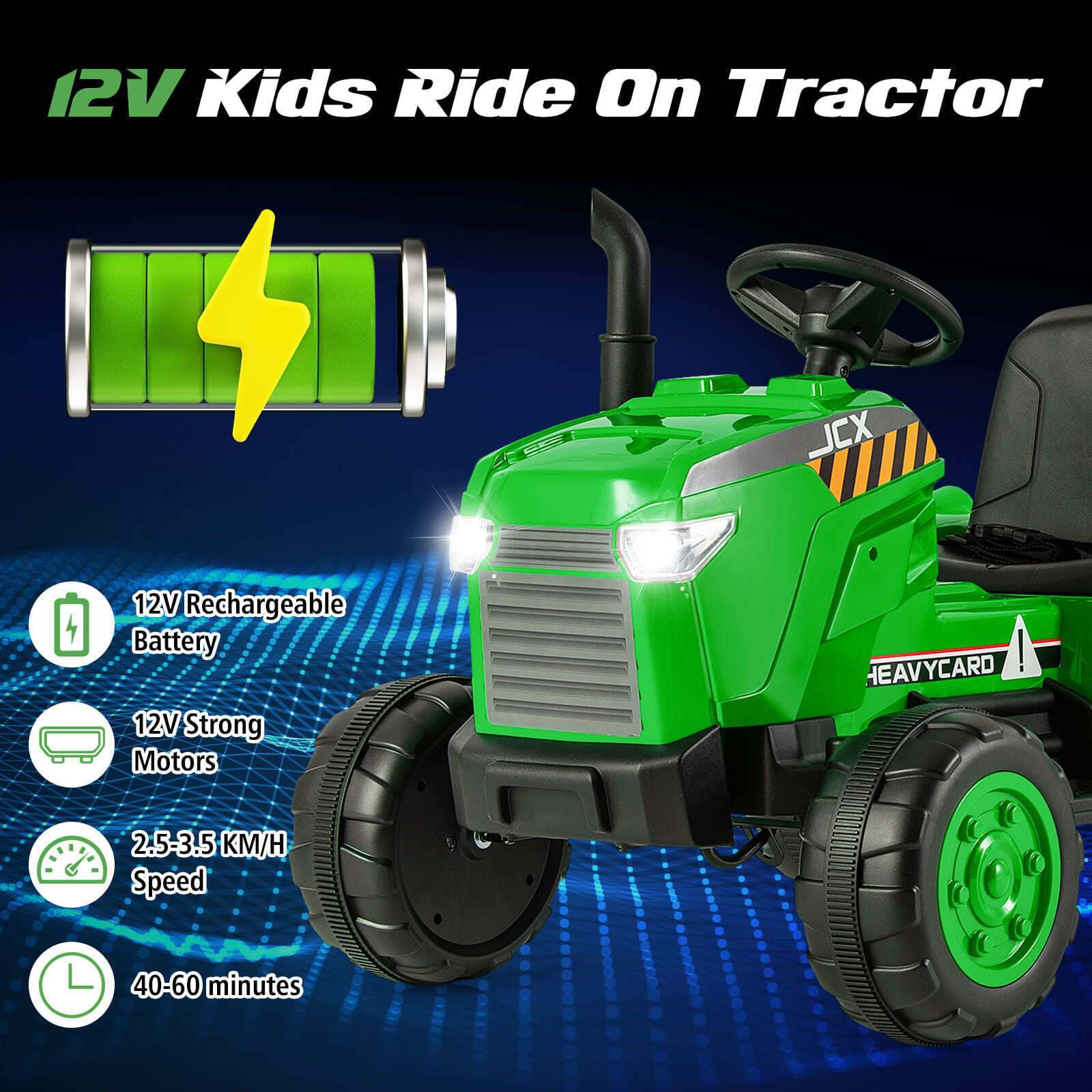 HONEY JOY 12V Kids Ride On Tractor with Trailer, 2-in-1 Electric Toy Car with Remote Control - Image 11