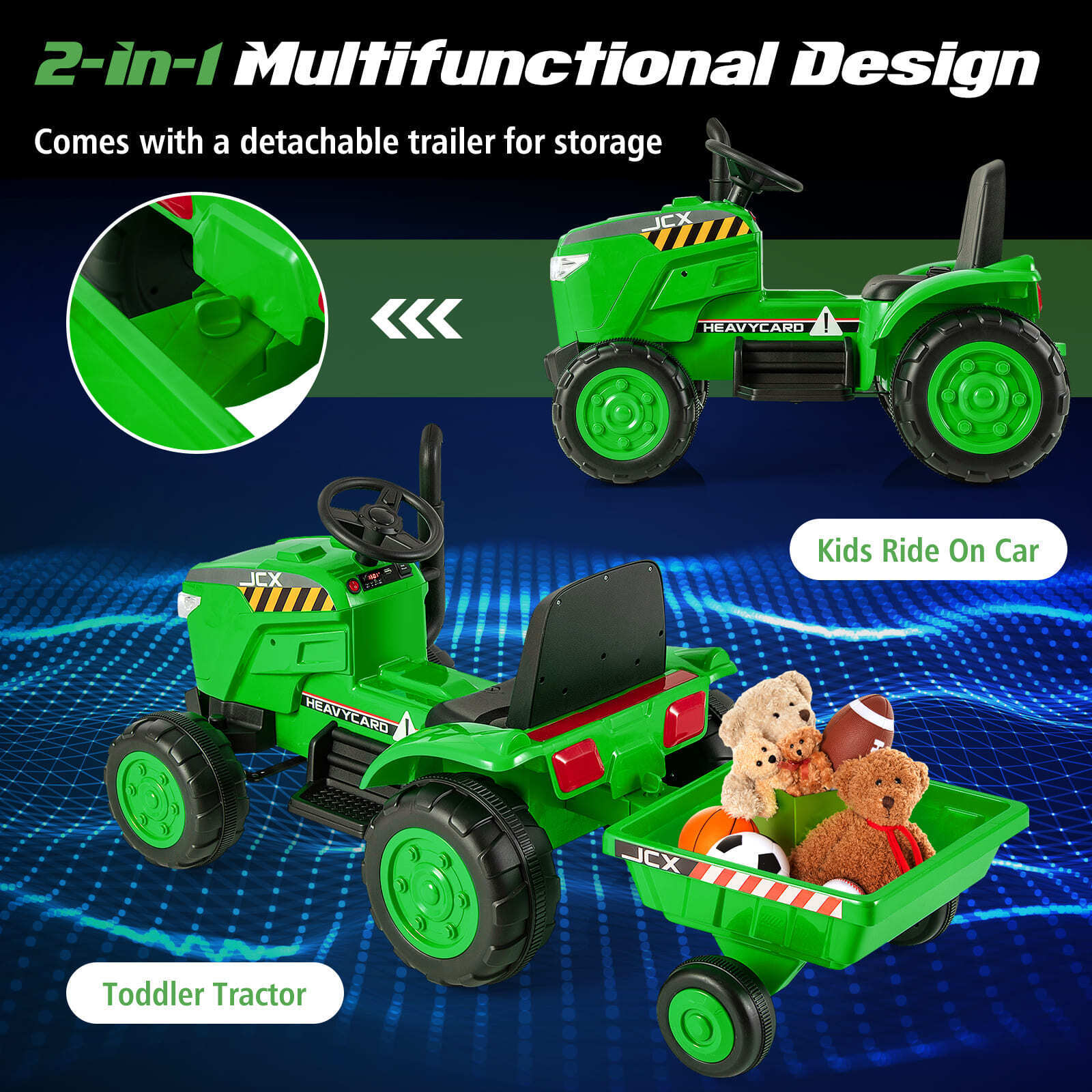 HONEY JOY 12V Kids Ride On Tractor with Trailer, 2-in-1 Electric Toy Car with Remote Control - Image 12