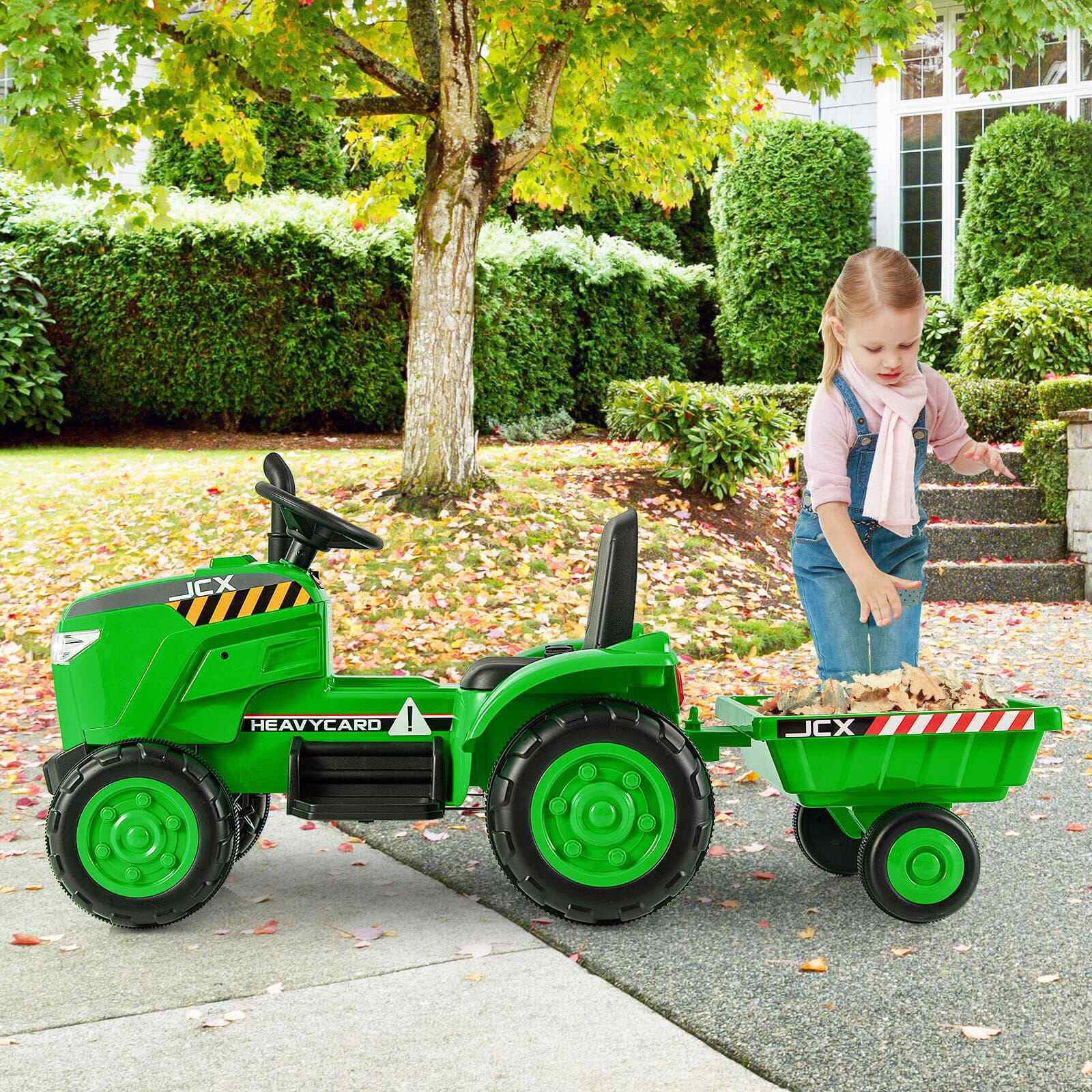 HONEY JOY 12V Kids Ride On Tractor with Trailer, 2-in-1 Electric Toy Car with Remote Control - Image 2
