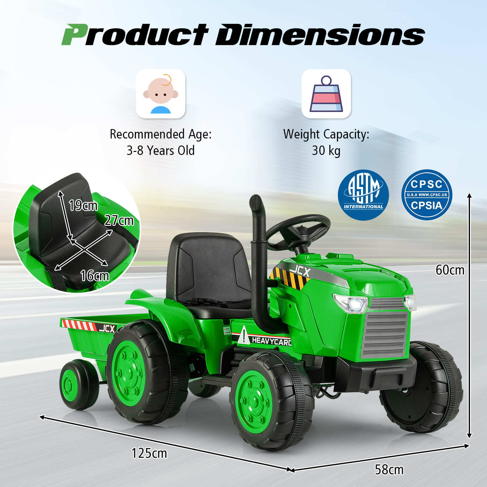 HONEY JOY 12V Kids Ride On Tractor with Trailer, 2-in-1 Electric Toy Car with Remote Control - Image 4