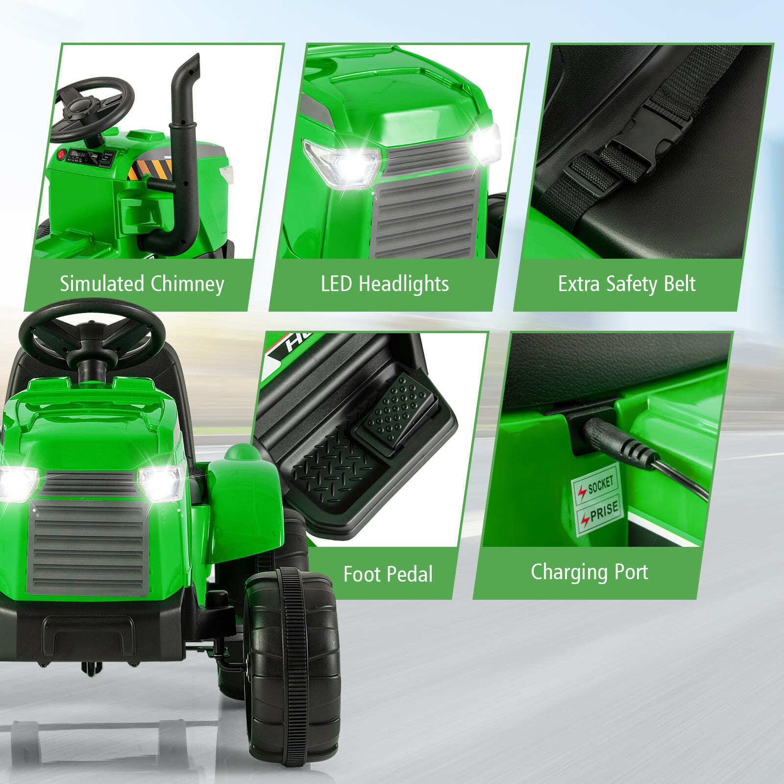HONEY JOY 12V Kids Ride On Tractor with Trailer, 2-in-1 Electric Toy Car with Remote Control - Image 5