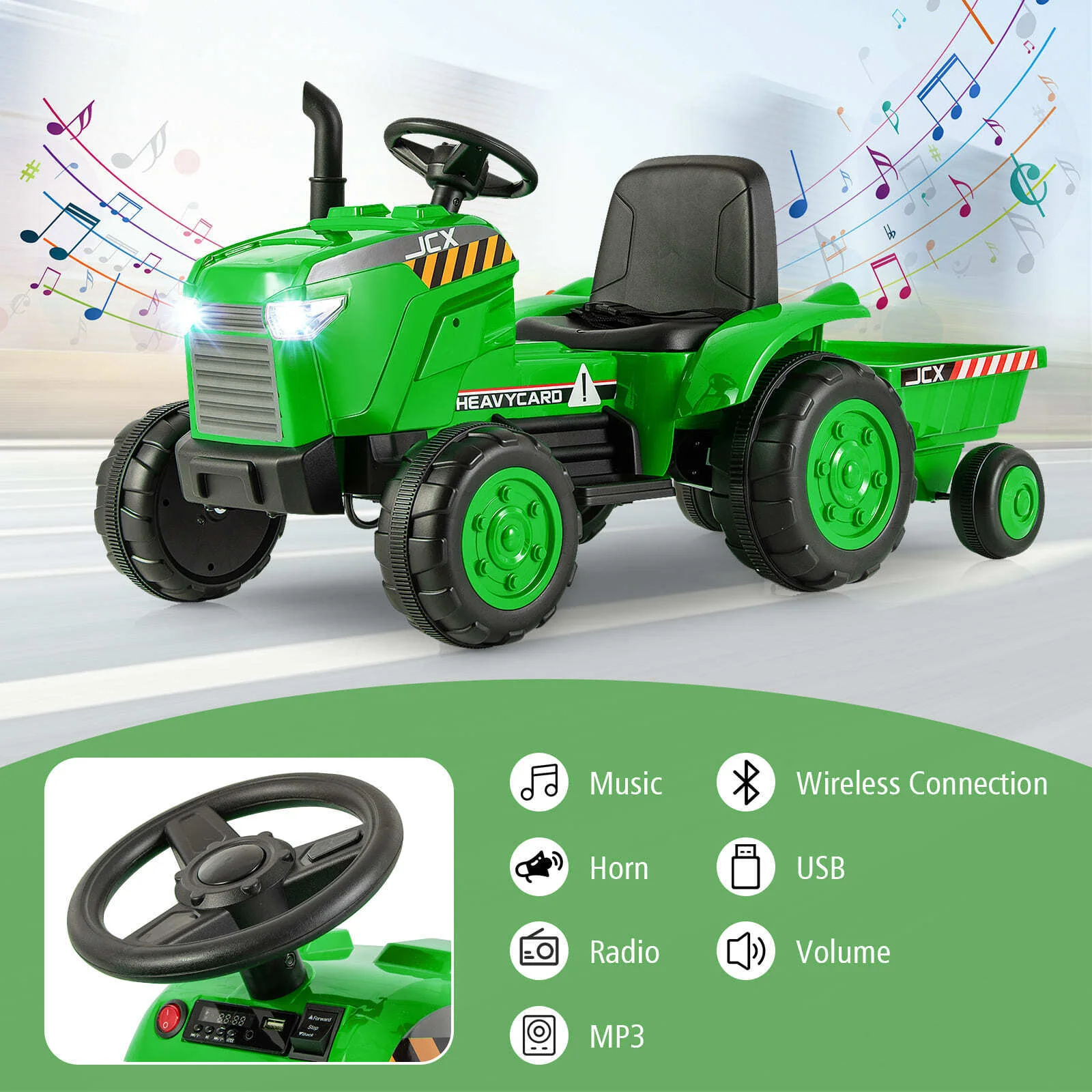 HONEY JOY 12V Kids Ride On Tractor with Trailer, 2-in-1 Electric Toy Car with Remote Control - Image 6