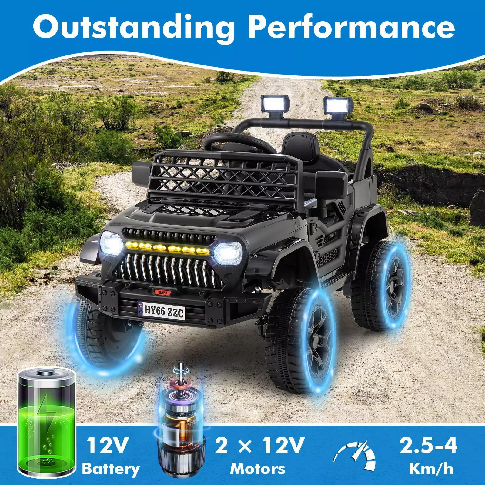 12V Kids Ride on Car Jeep, Dual Motor Toddler Electric Vehicle Truck - Image 5
