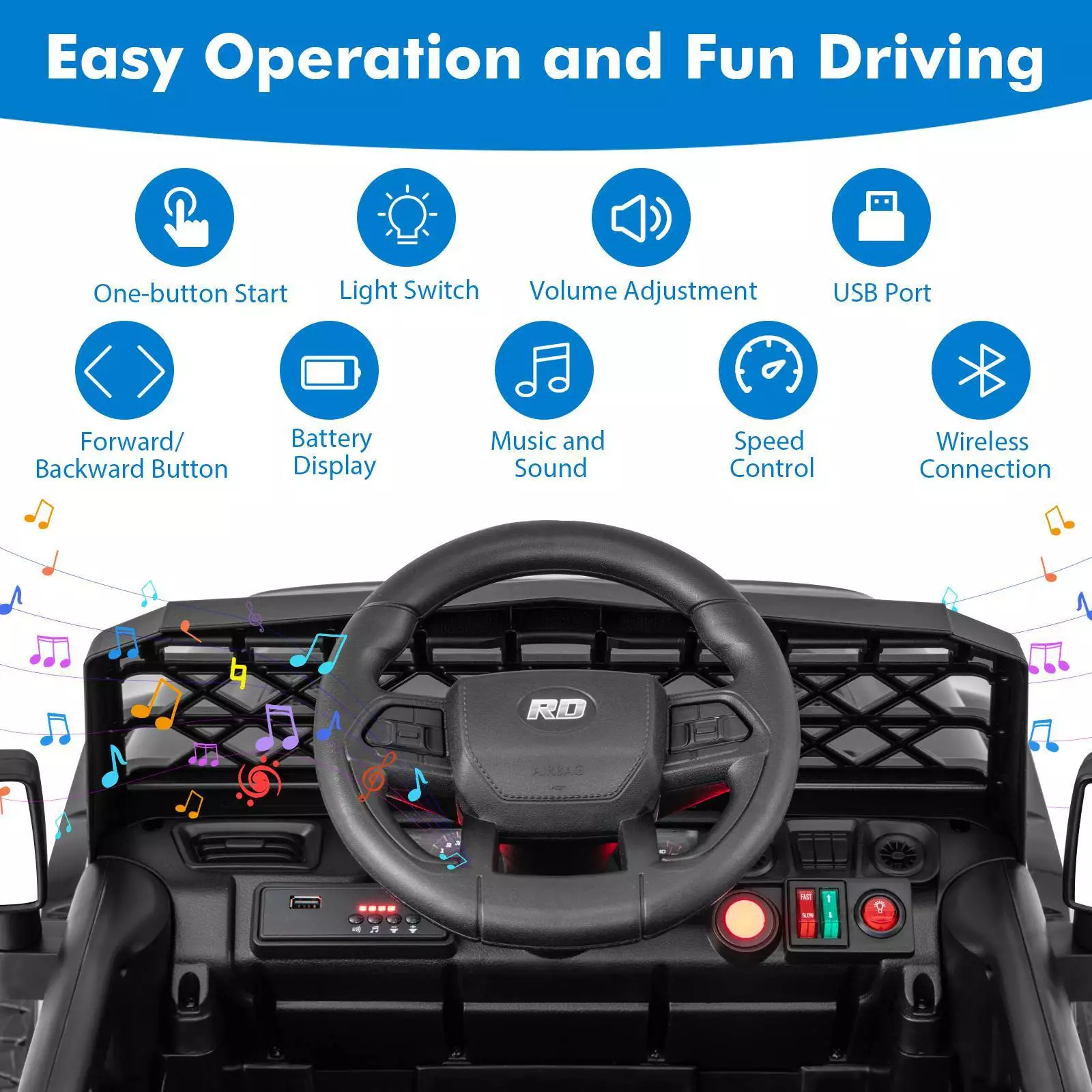 12V Kids Ride on Car Jeep, Dual Motor Toddler Electric Vehicle Truck - Image 6