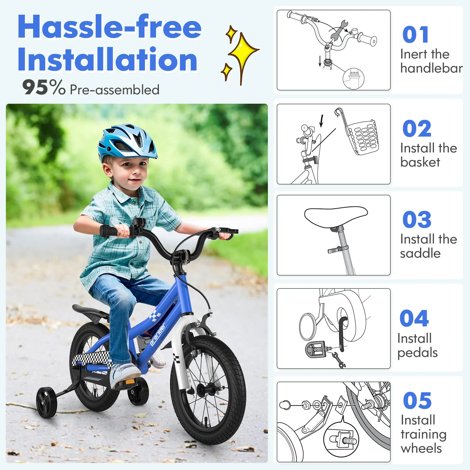 HONEY JOY 14/16/18 Inch Kid's Bike, Toddler Training Bicycle with Handbrake & Coaster Brake - Image 5