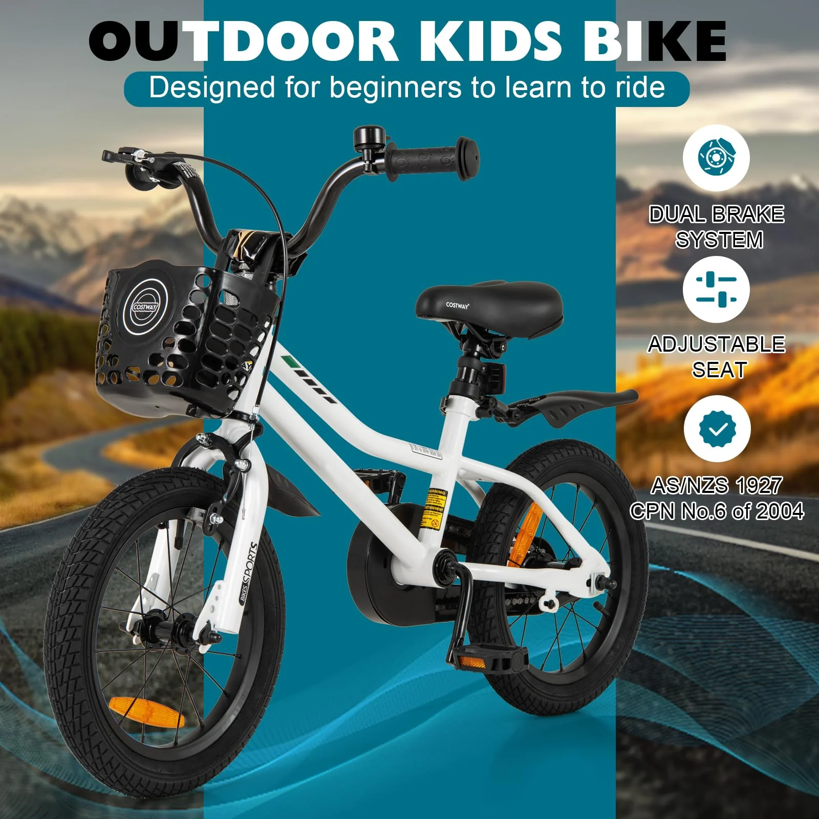 HONEY JOY 14 16 Inch Kids Bike, Toddler Bike with Training Wheels, Adjustable Seat & Handlebar, Basket - Image 6