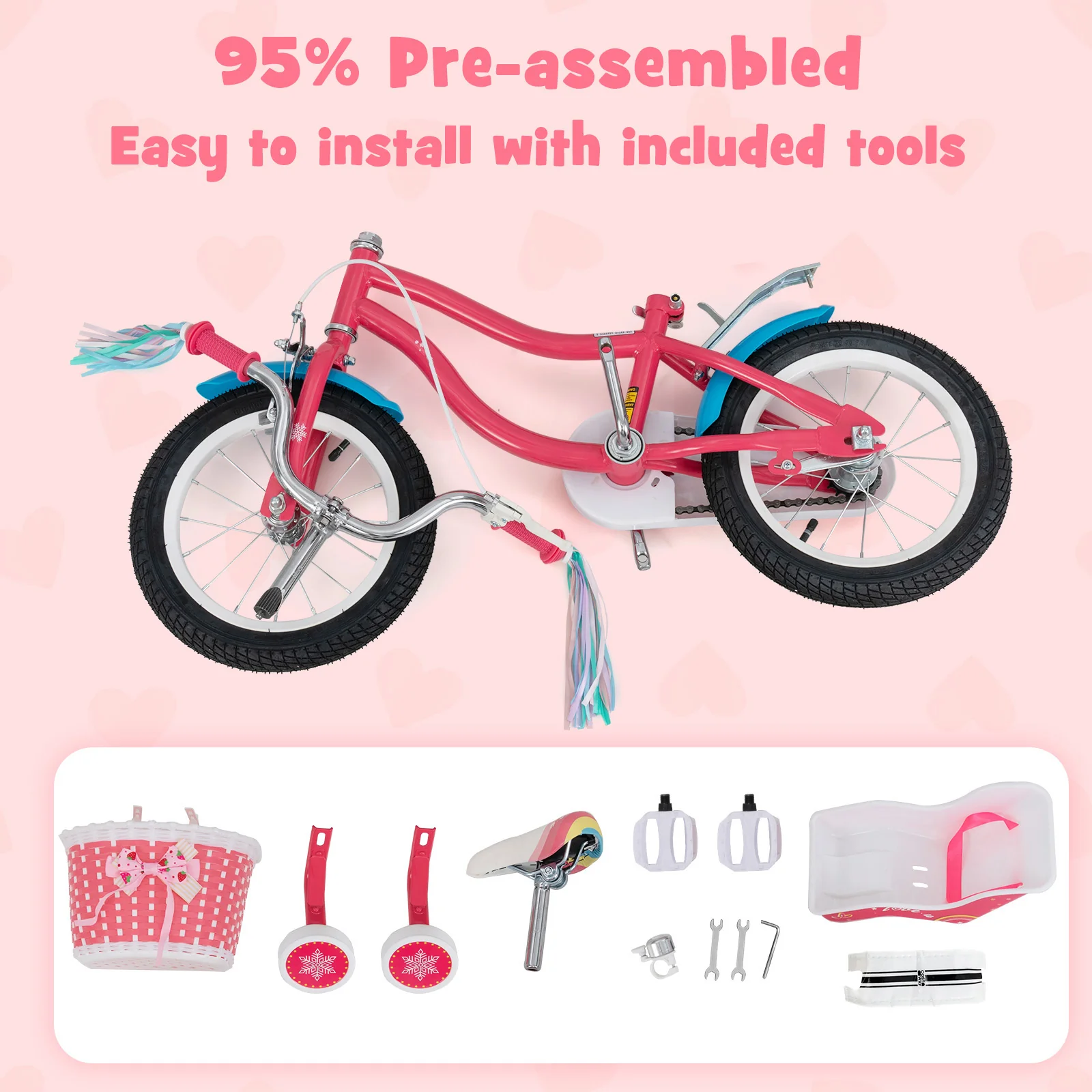 HONEY JOY 14"/16" Kids Bike Ride On Bicycle Training Wheels w/Basket 3-5 Years - Image 4