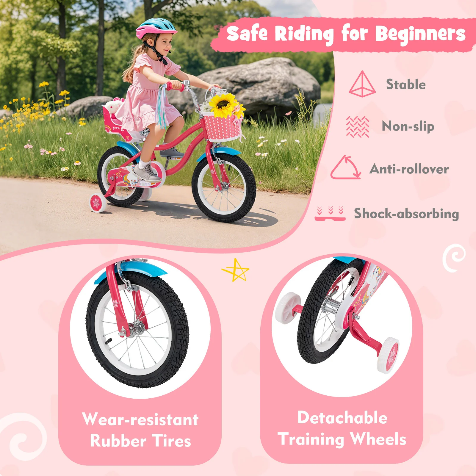 HONEY JOY 14"/16" Kids Bike Ride On Bicycle Training Wheels w/Basket 3-5 Years - Image 5