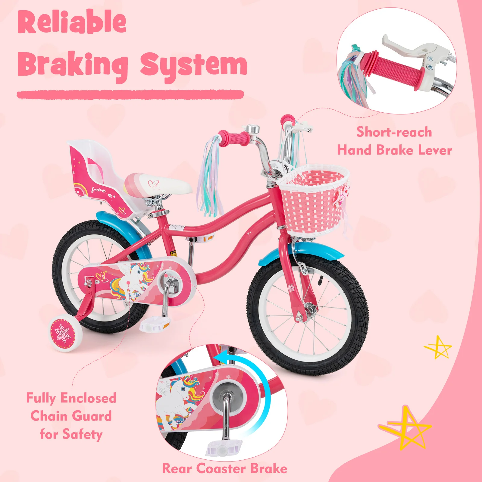 HONEY JOY 14"/16" Kids Bike Ride On Bicycle Training Wheels w/Basket 3-5 Years - Image 6