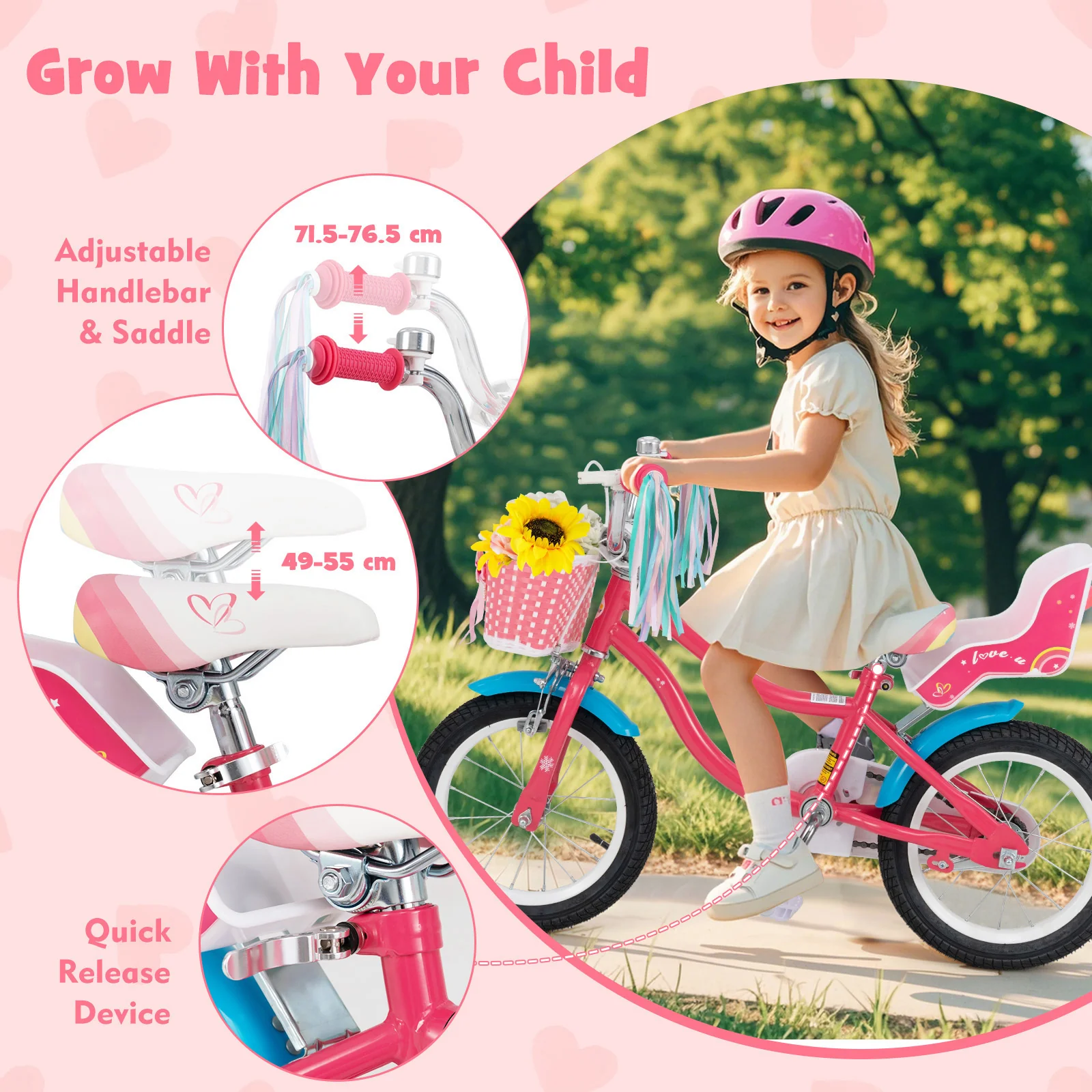 HONEY JOY 14"/16" Kids Bike Ride On Bicycle Training Wheels w/Basket 3-5 Years - Image 8