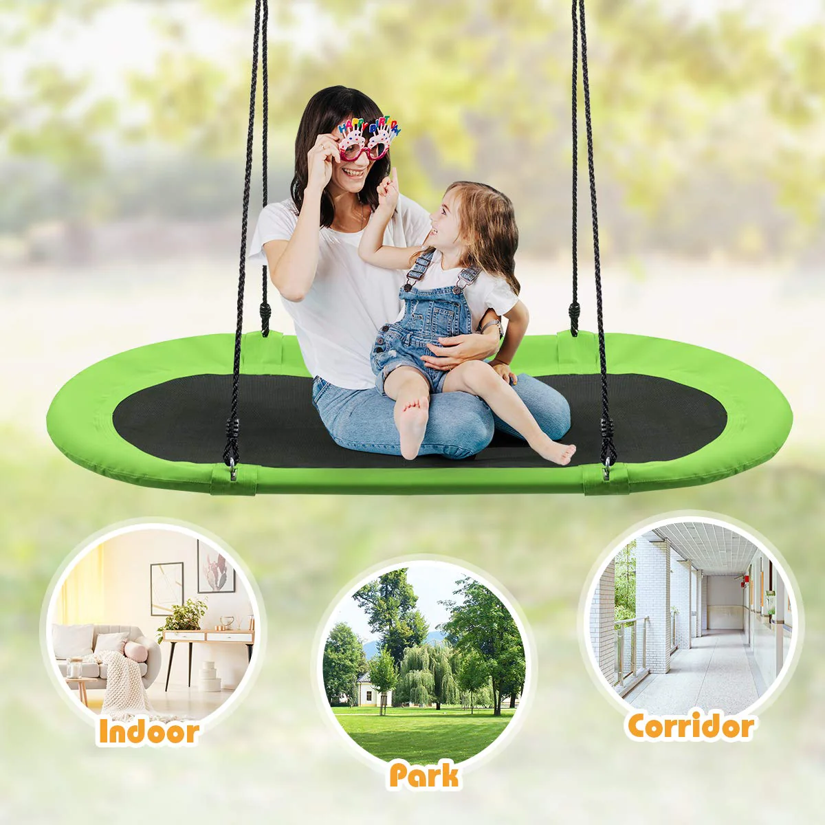 HONEY JOY 150CM/60'' Giant Platform Saucer Tree Swing Set, 300KG Weight Capacity - Image 3