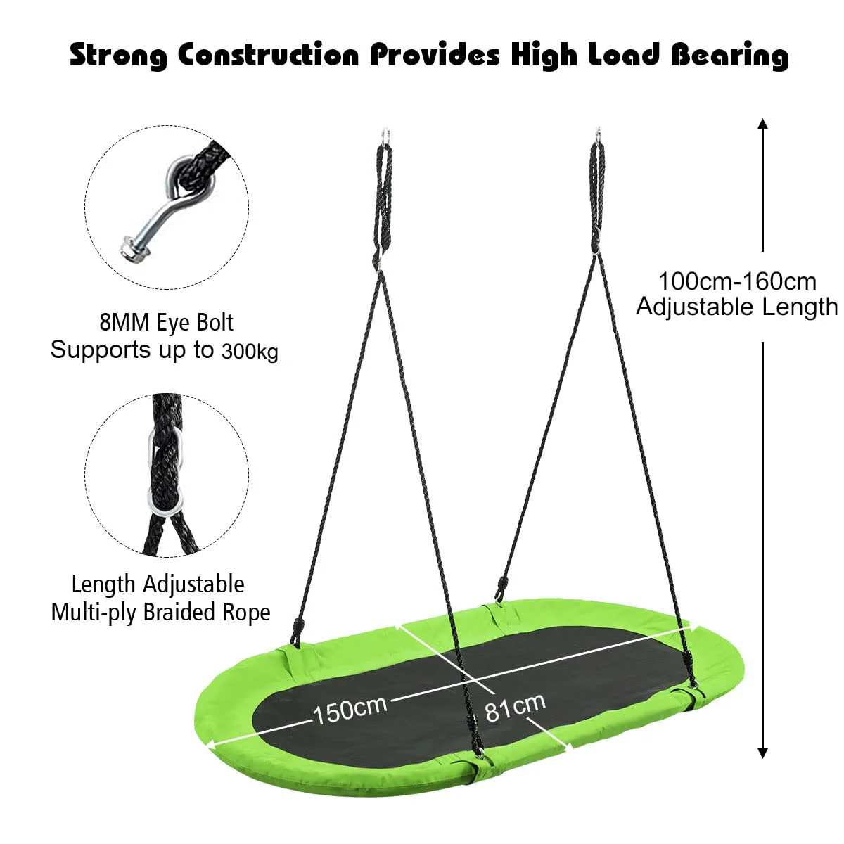 HONEY JOY 150CM/60'' Giant Platform Saucer Tree Swing Set, 300KG Weight Capacity - Image 6