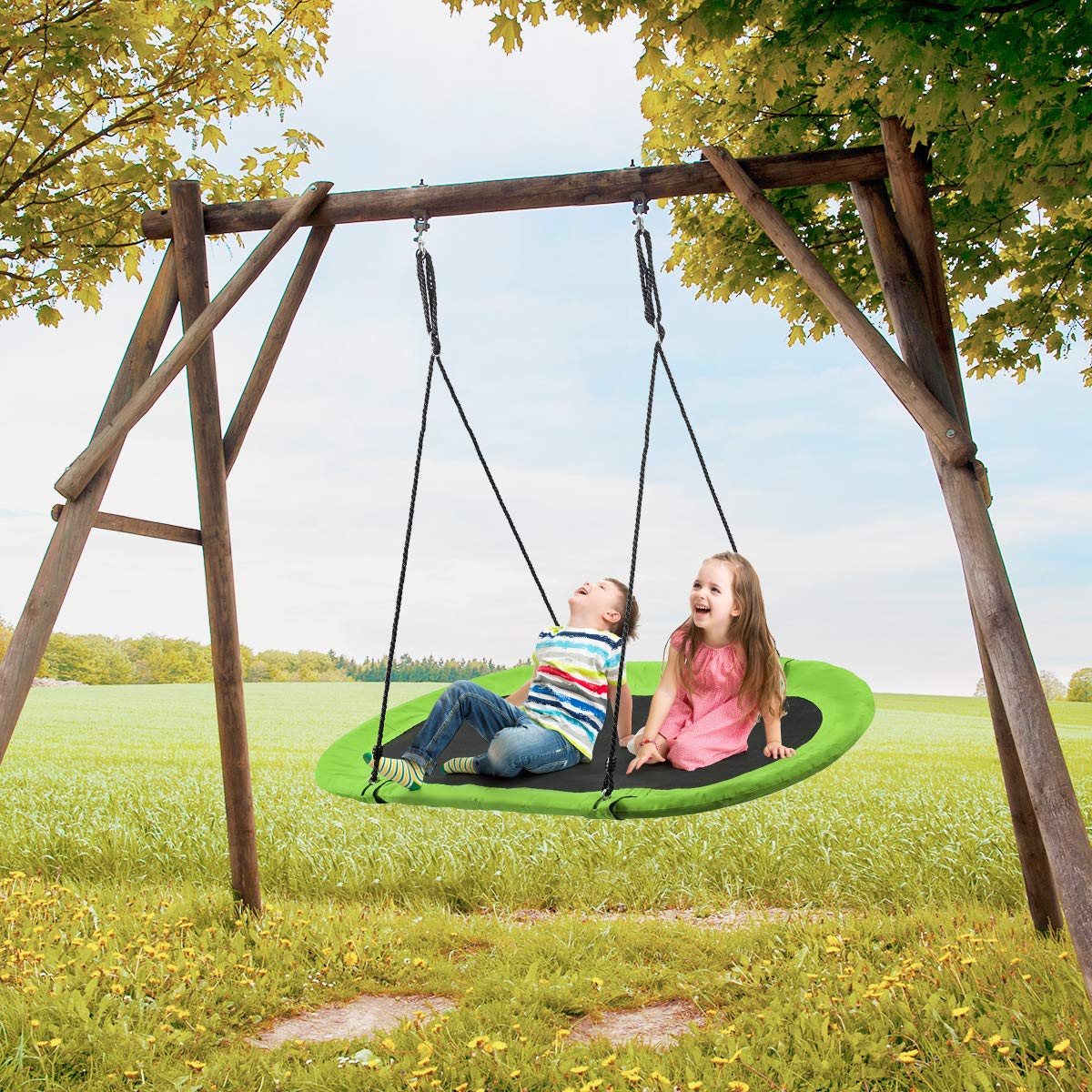 HONEY JOY 150CM/60'' Giant Platform Saucer Tree Swing Set, 300KG Weight Capacity - Image 9