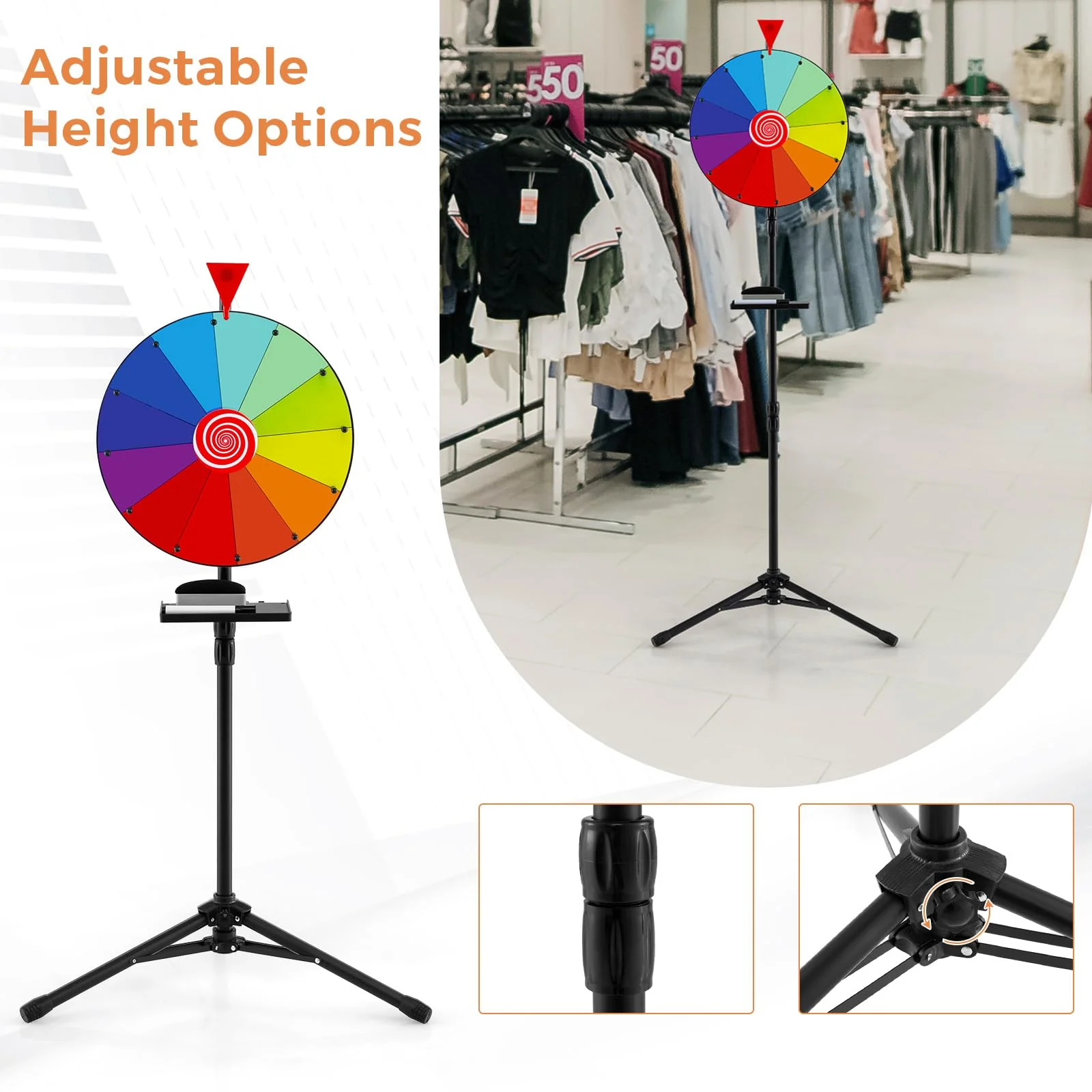HONEY JOY 16" Height Adjustable Prize Wheel - Image 4